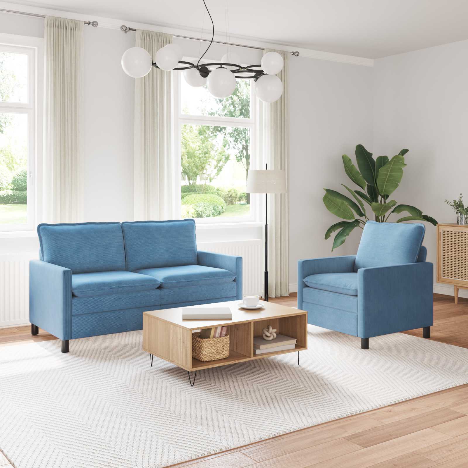 Sofa Set 2 stk. Blau Stoff