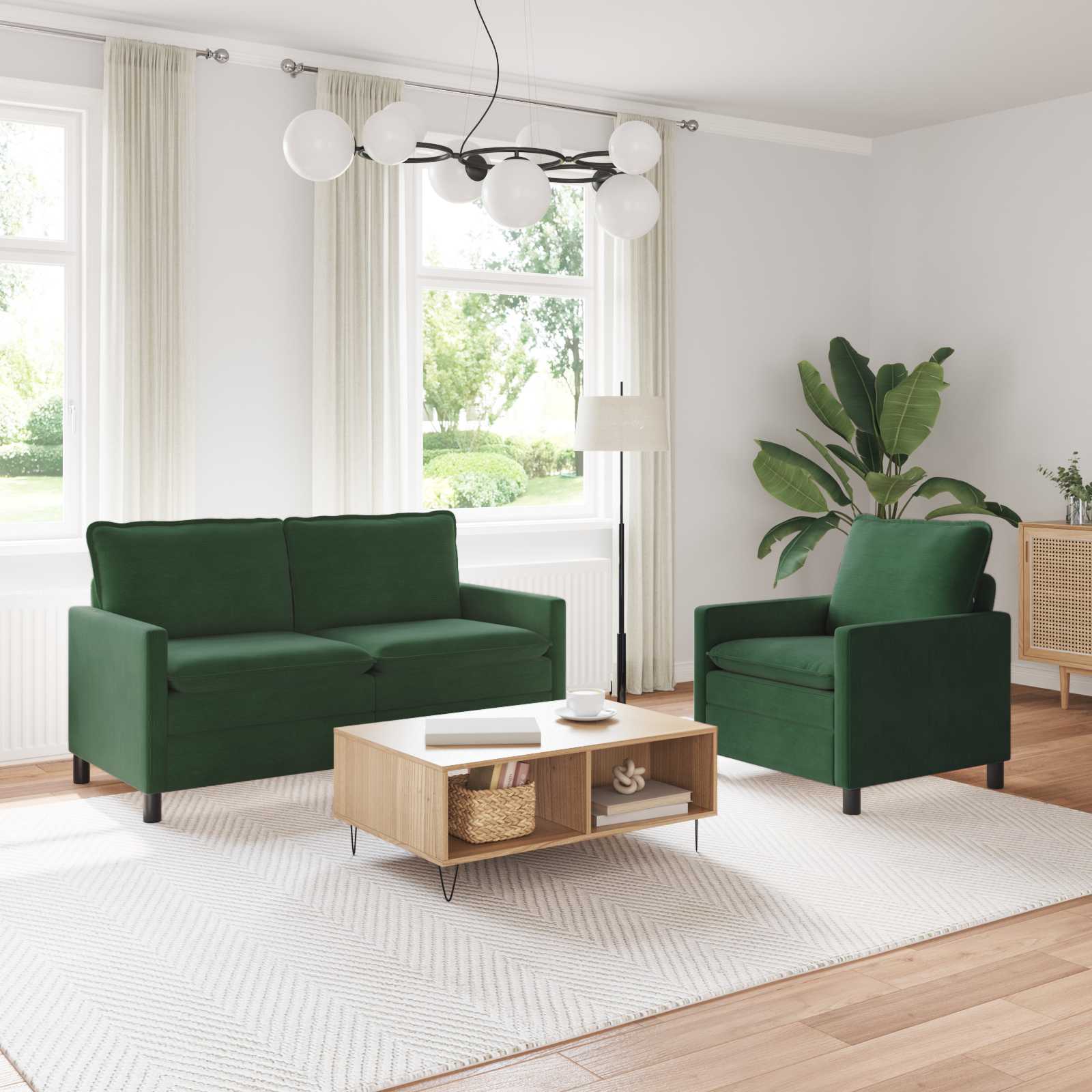 Sofa Set 2 stk. Dschungelgrün Stoff