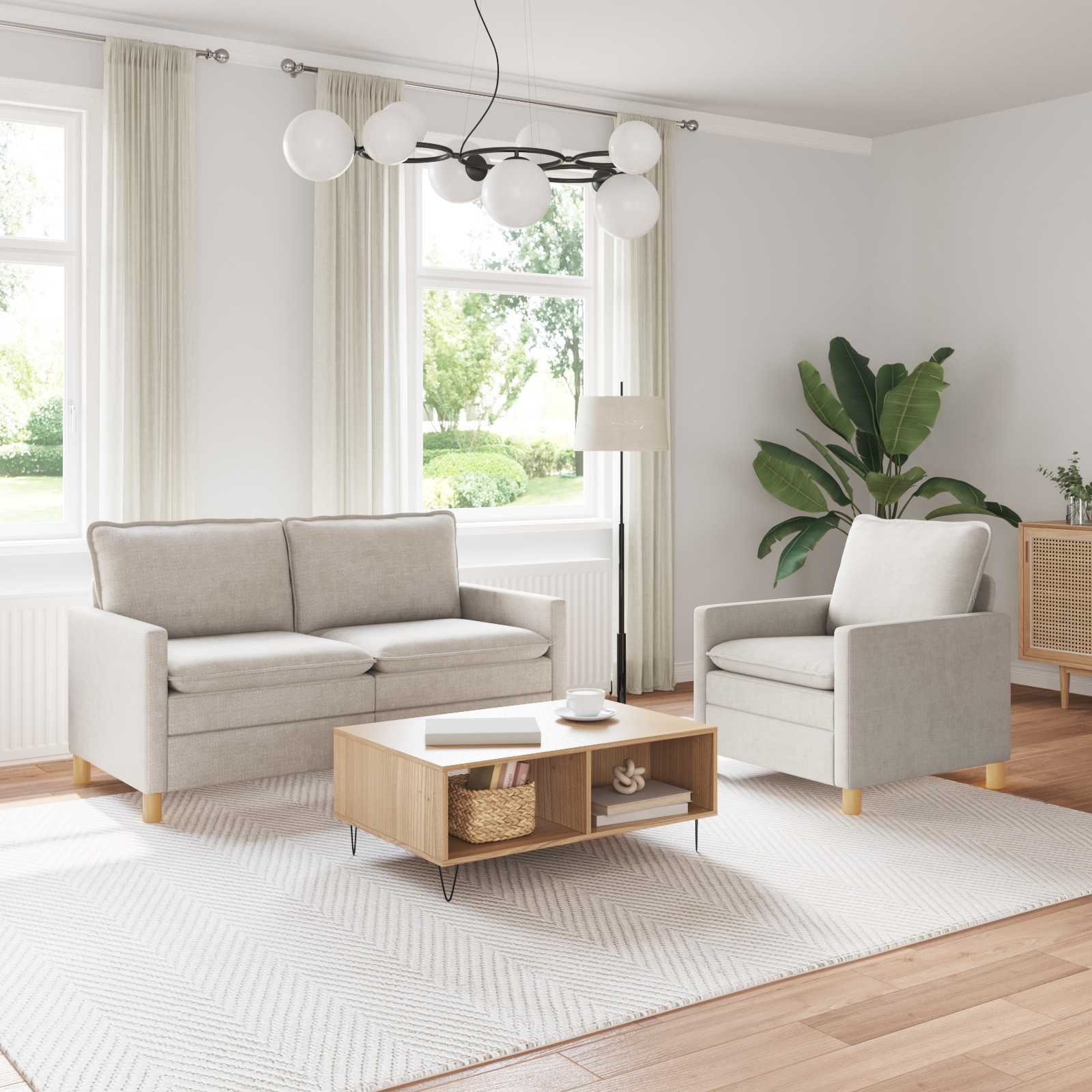 Sofa Set 2 stk. Creme Polyester