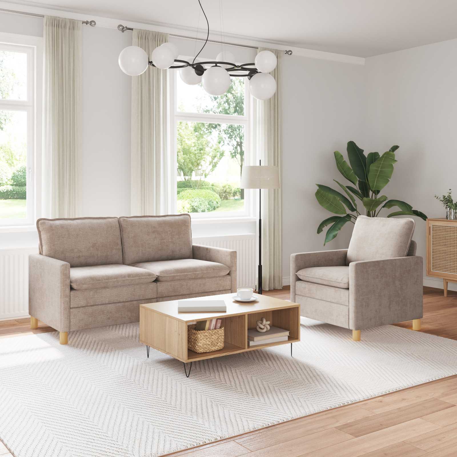 Sofa Set 2 stk. Beige Polyester