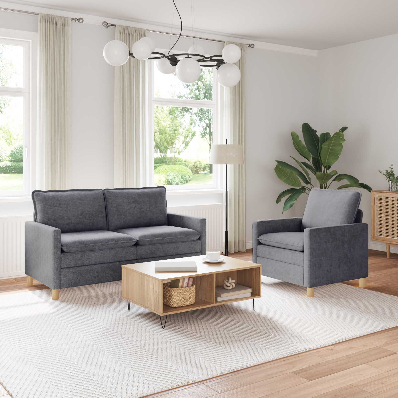 Sofa Set 2 stk. Hellgrau Polyester