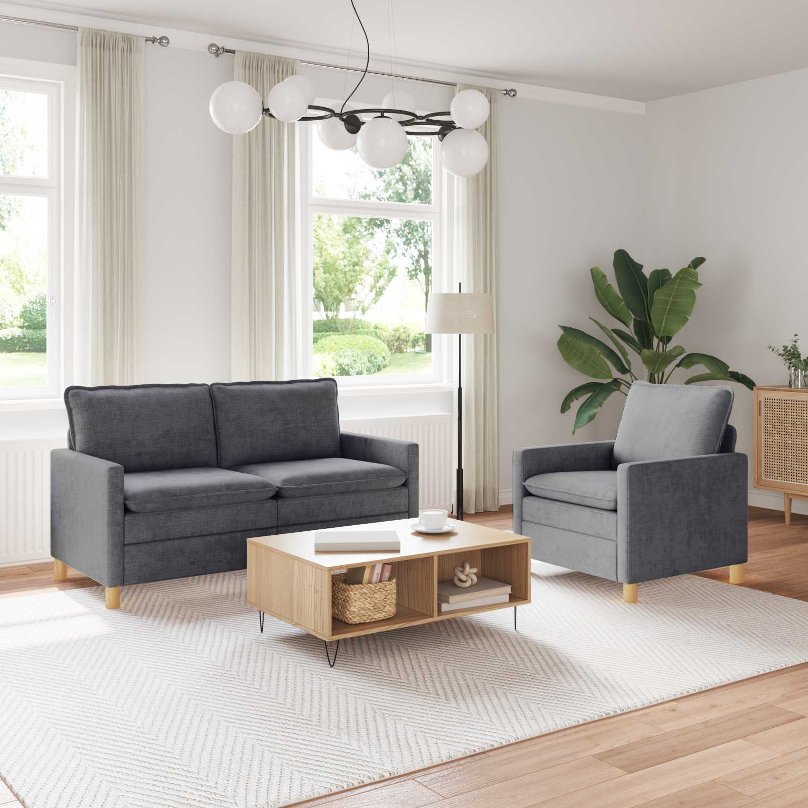 Sofa Set 2 stk. Dunkelgrau Polyester