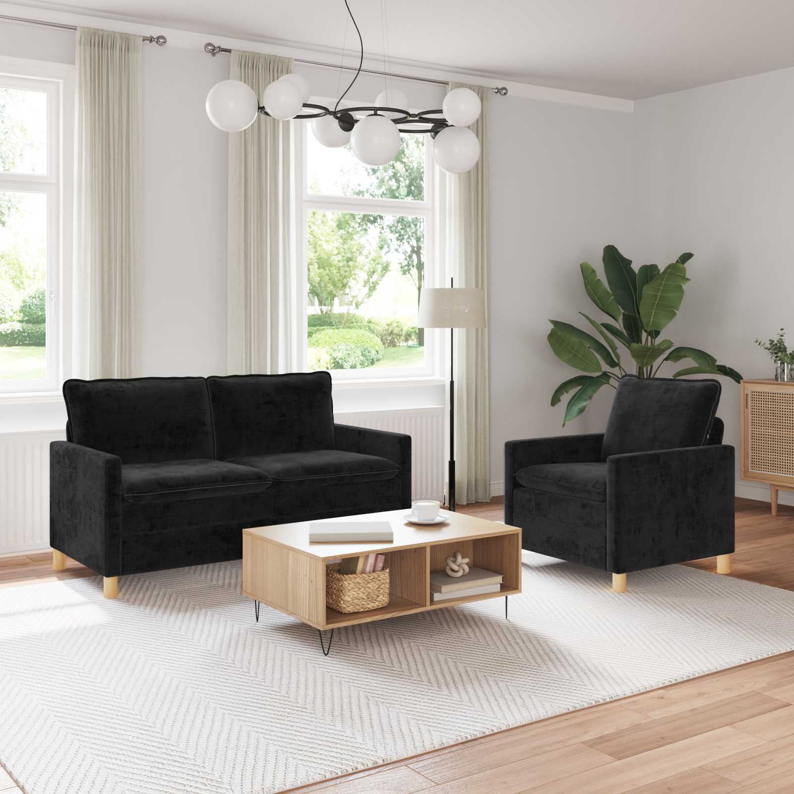 Sofa Set 2 stk. Schwarz Polyester