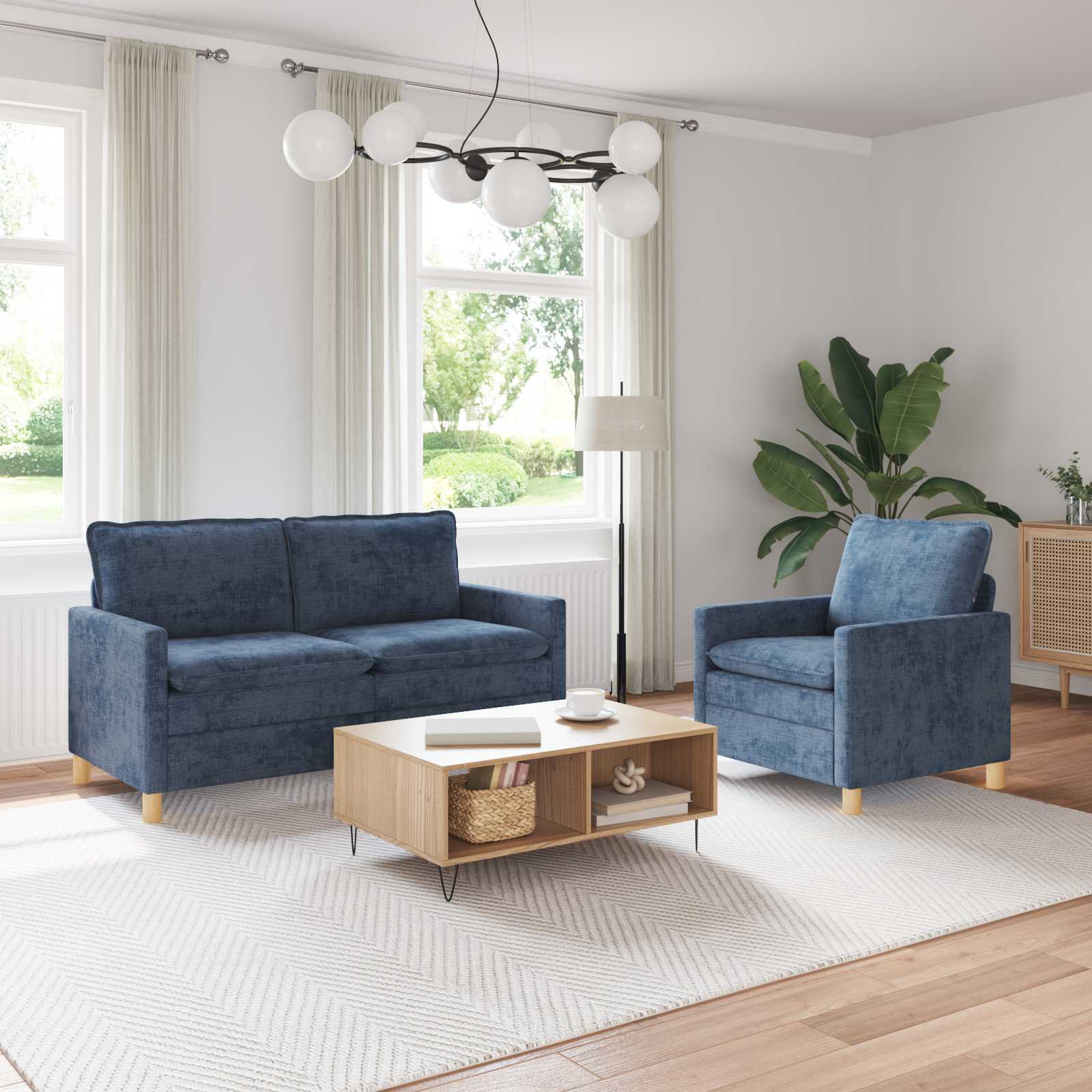 Sofa Set 2 stk. Blau Polyester