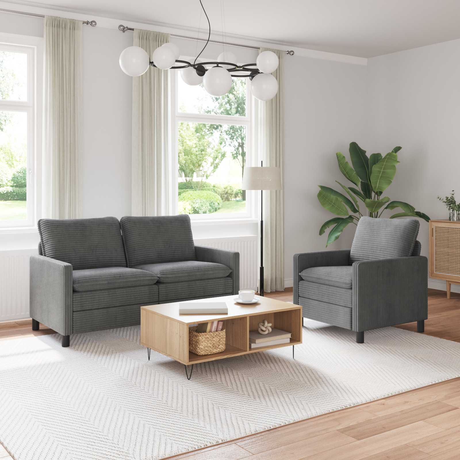 Sofa Set 2 stk. Hellgrau Polyester