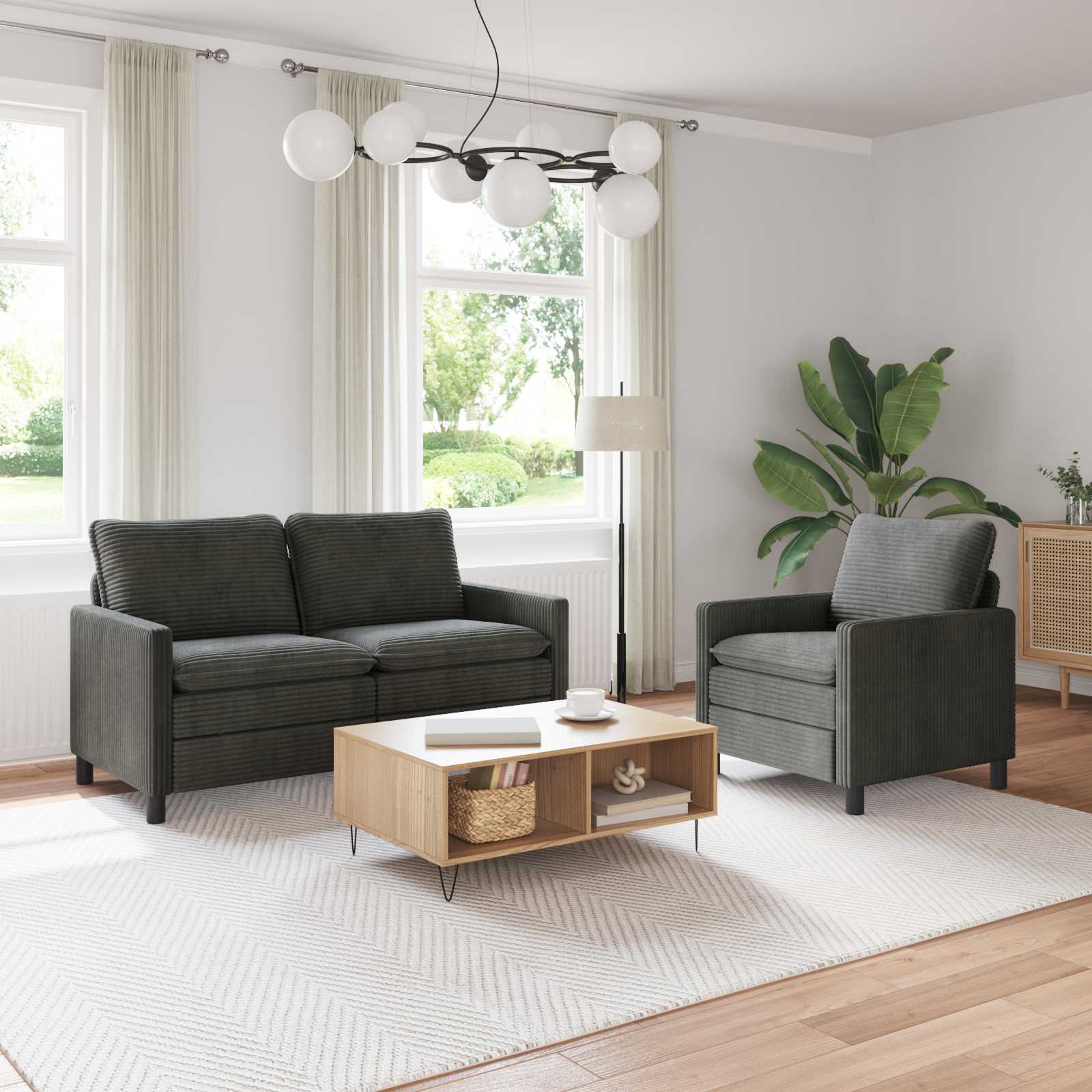 Sofa Set 2 stk. Anthrazit Polyester