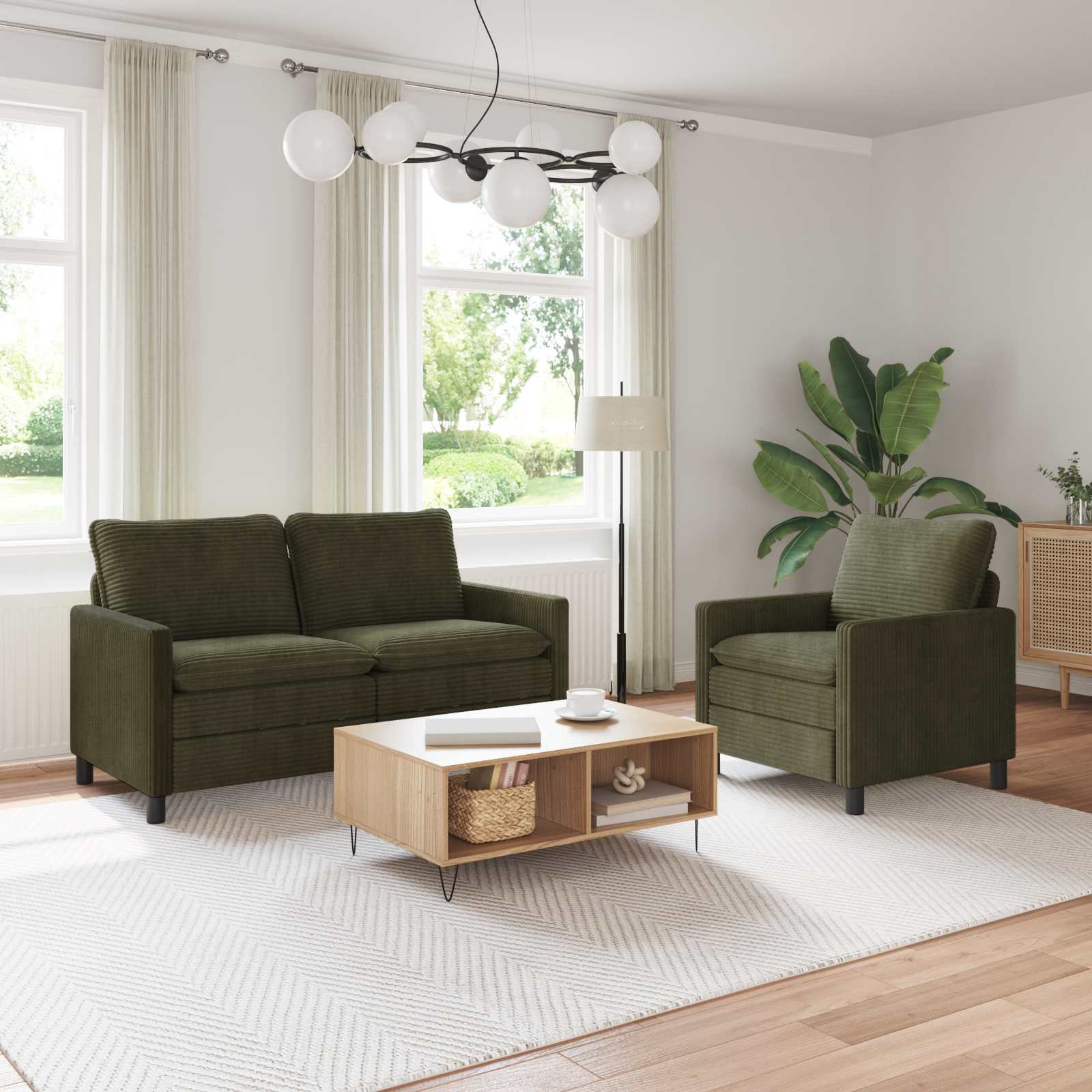 Sofa Set 2 stk. Grün Polyester