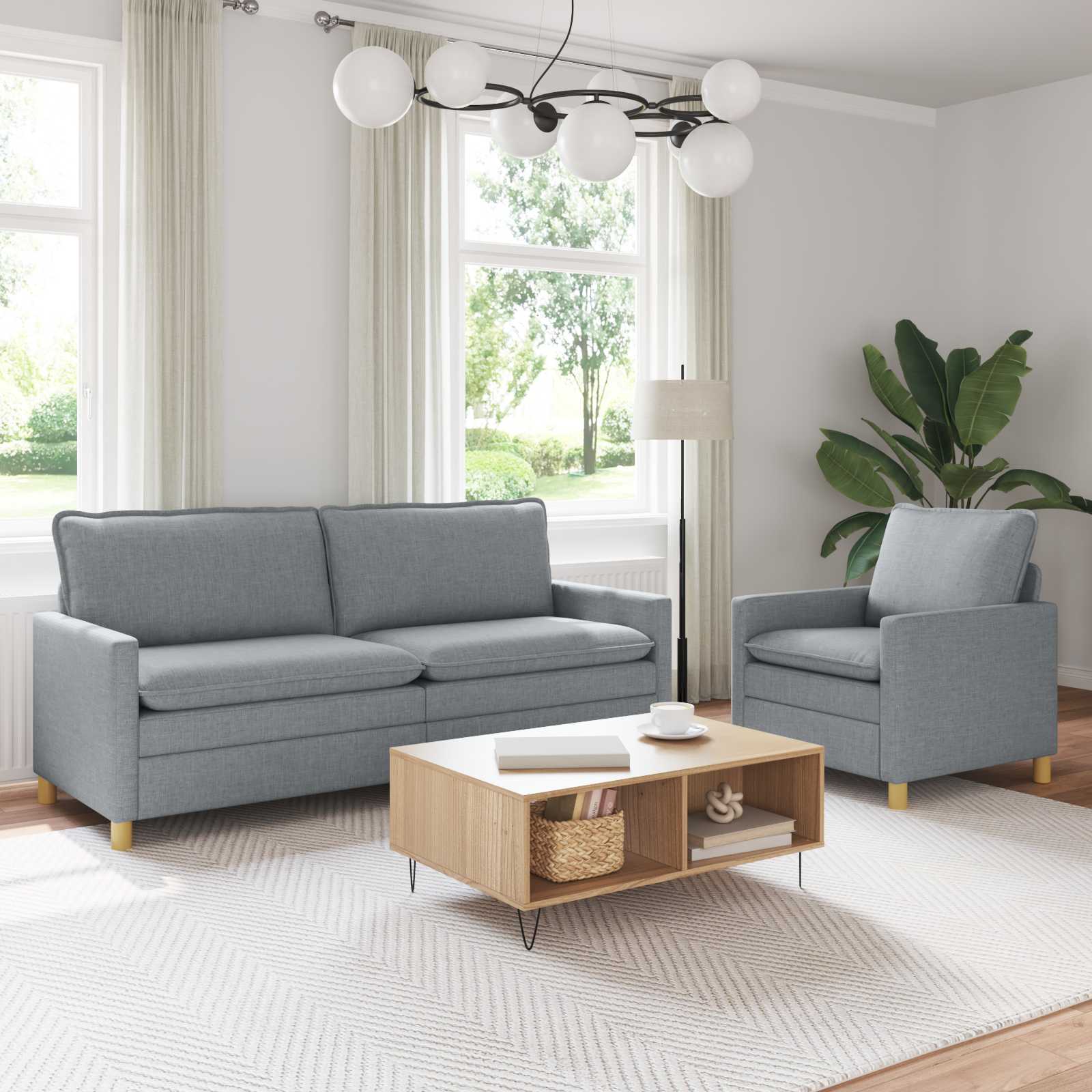 Sofa Set 2 stk. Hellgrau Stoff