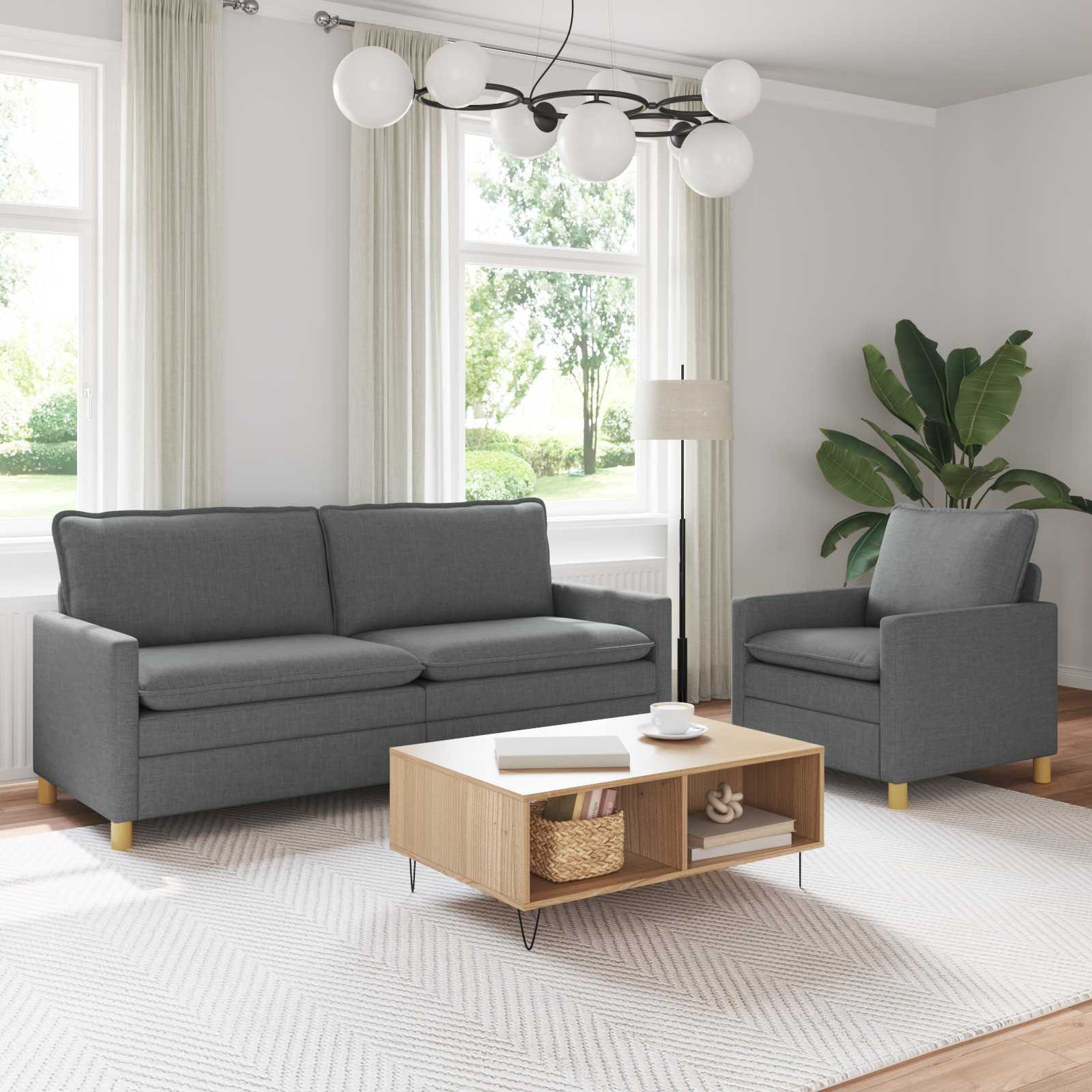 Sofa Set 2 stk. Dunkelgrau Stoff