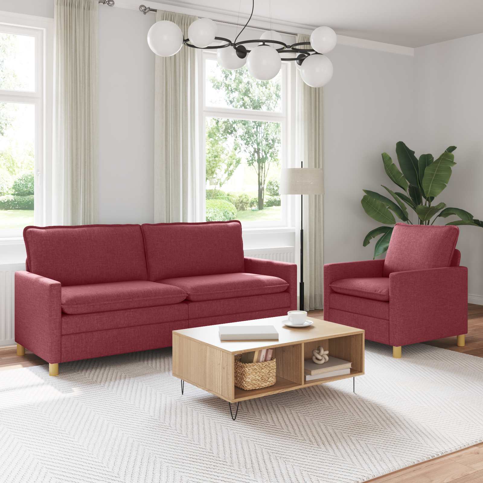 Sofa Set 2 stk. Weinrot Stoff