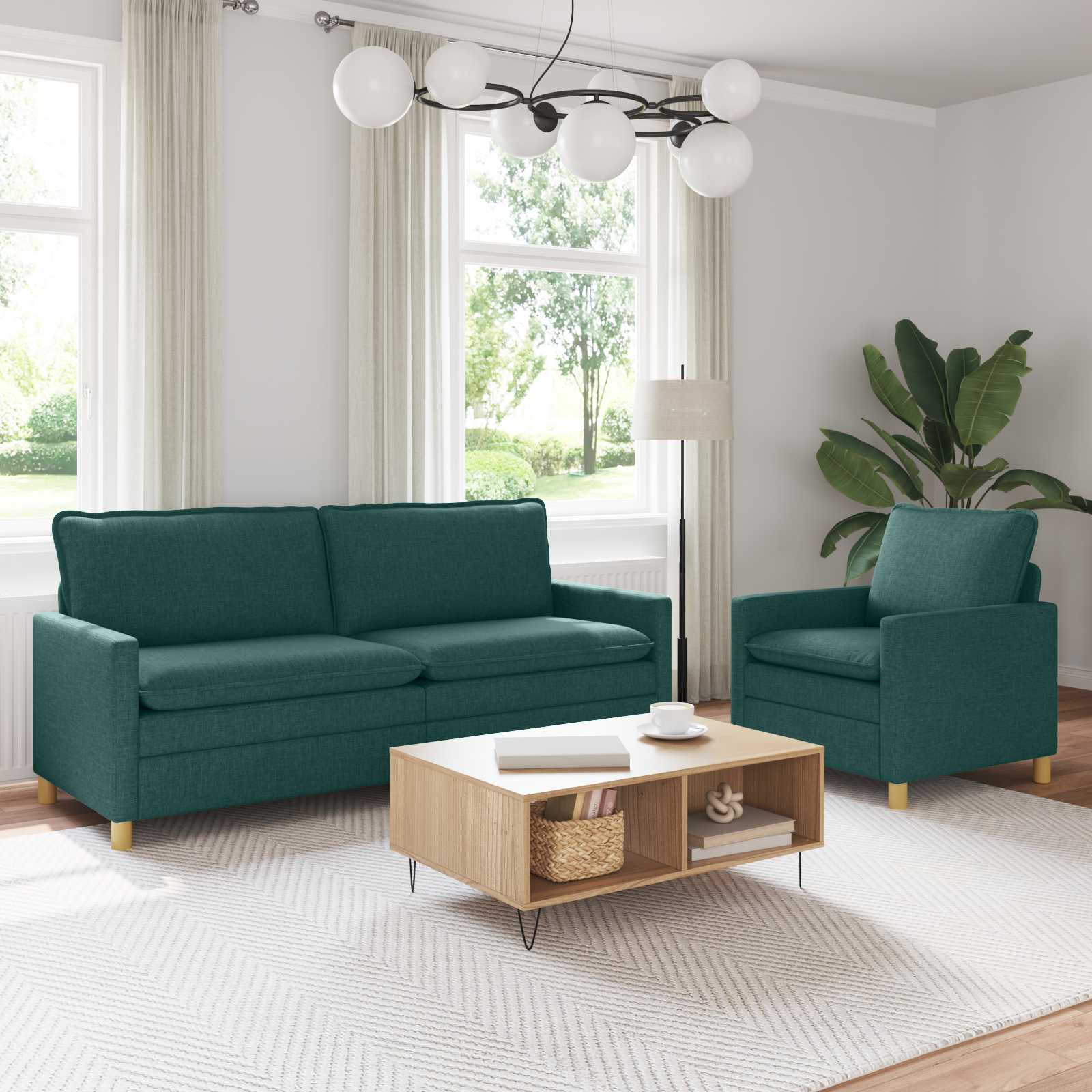 Sofa Set 2 stk. Dunkelgrün Stoff