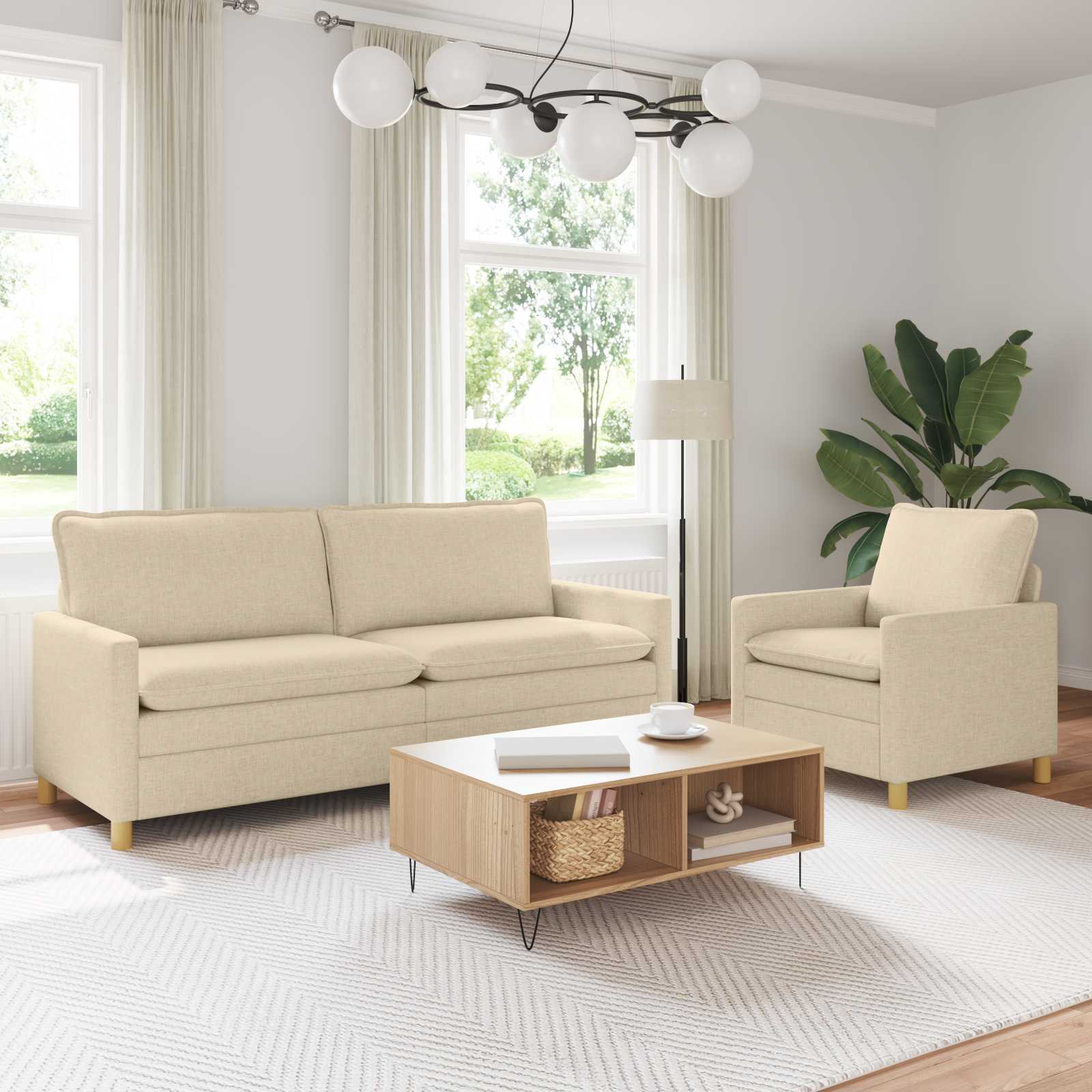 Sofa Set 2 stk. Creme Stoff