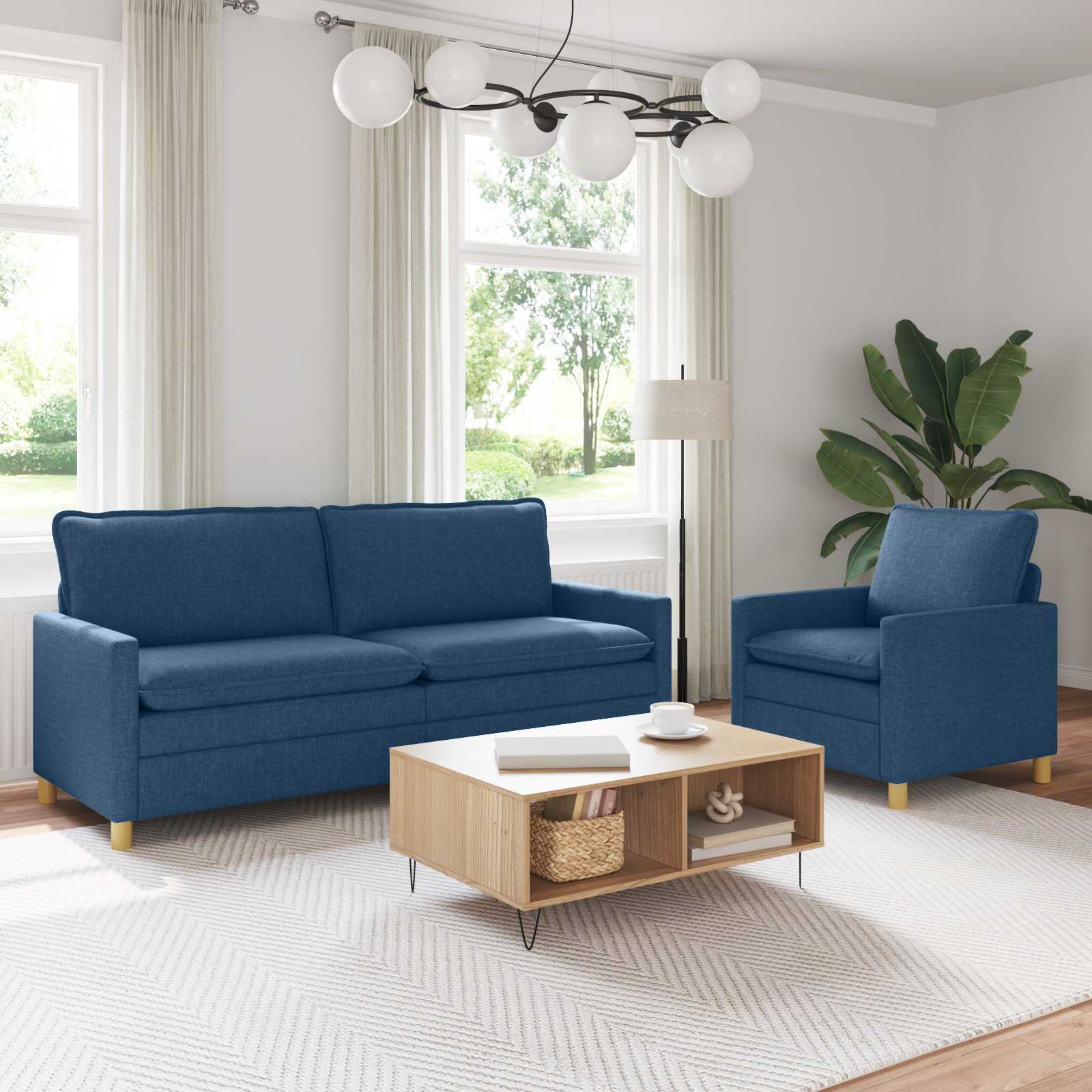 Sofa Set 2 stk. Blau Stoff