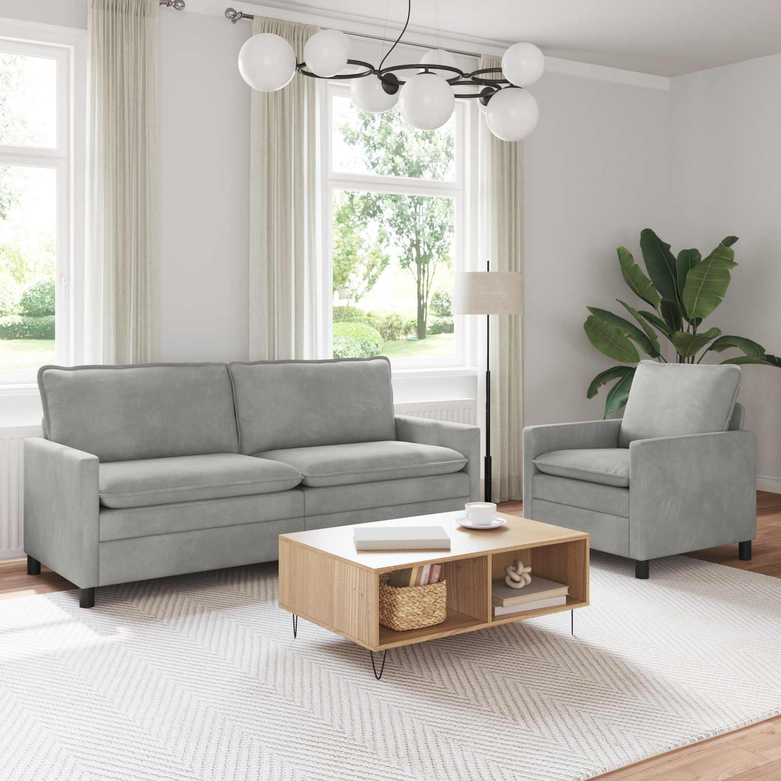 Sofa Set 2 stk. Hellgrau Samt