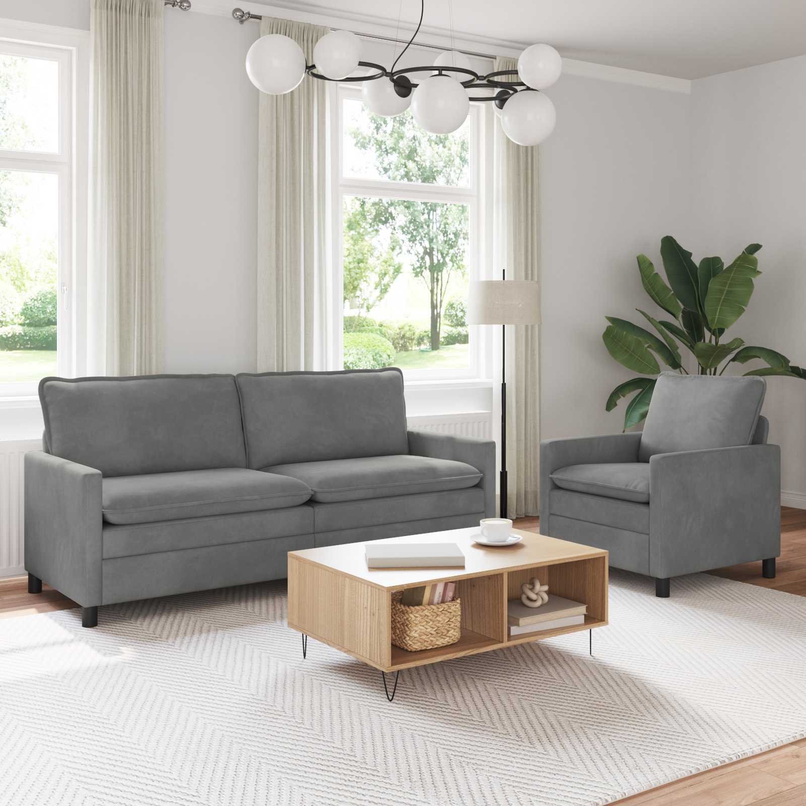 Sofa Set 2 stk. Dunkelgrau Samt