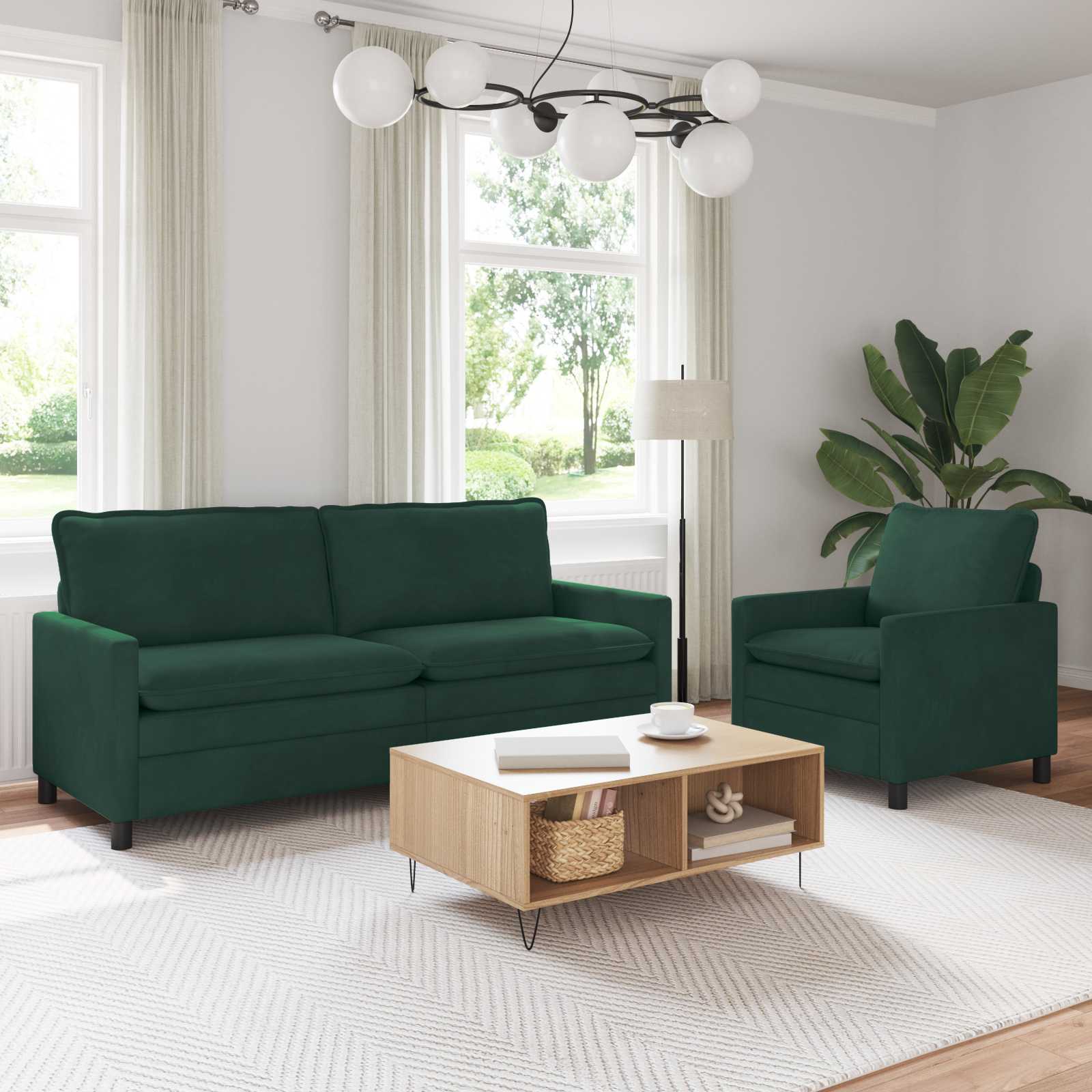 Sofa Set 2 stk. Dunkelgrün Samt