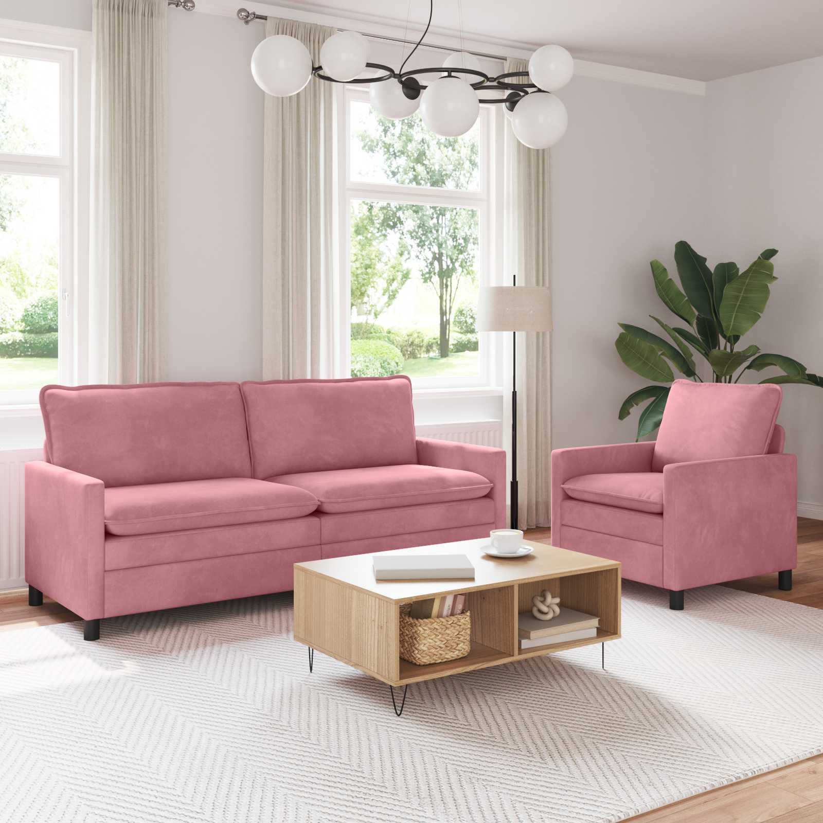 Sofa Set 2 stk. Rosa Samt