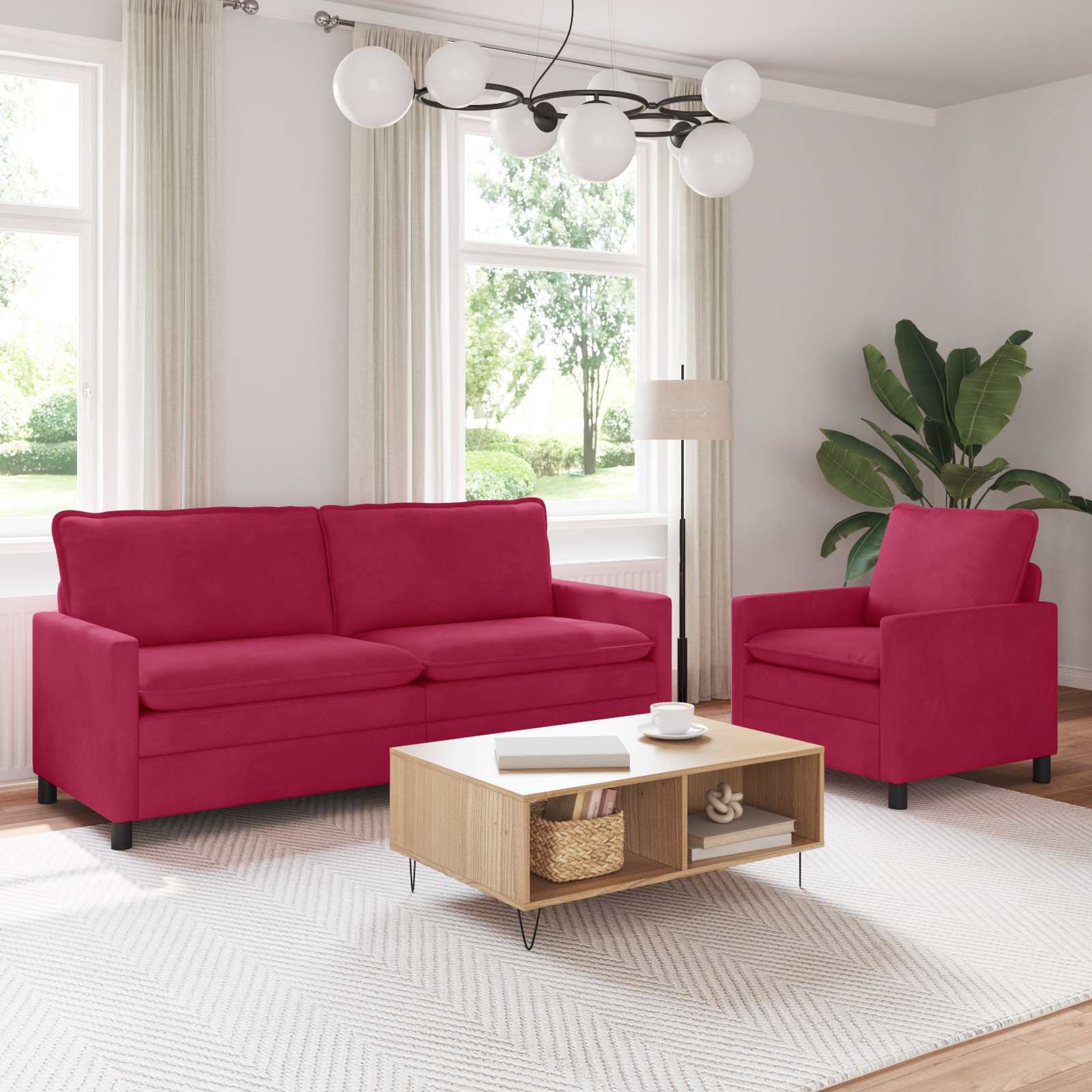 Sofa Set 2 stk. Weinrot Samt