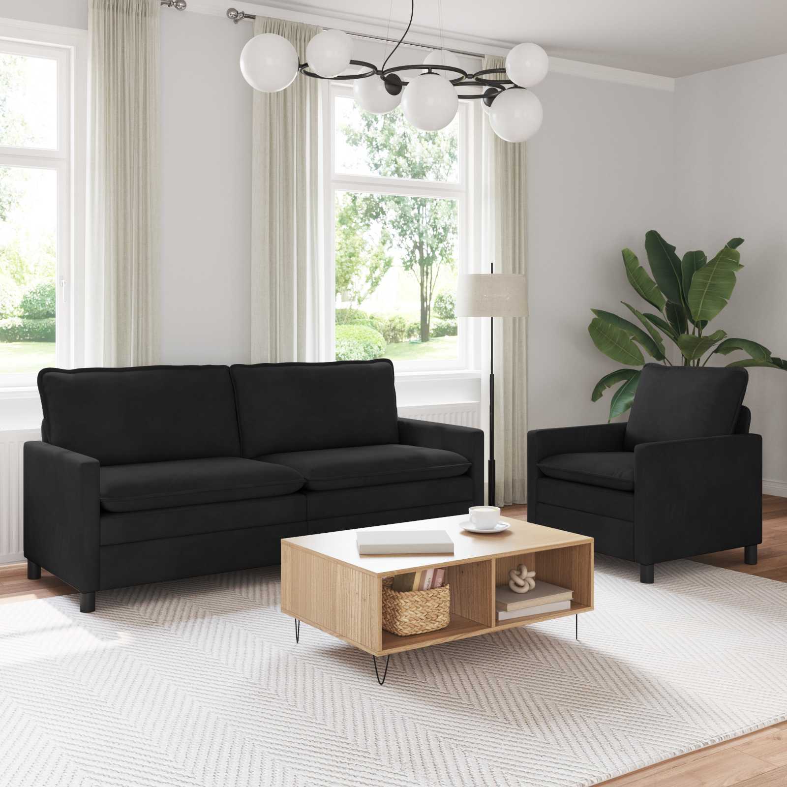 Sofa Set 2 stk. Schwarz Samt