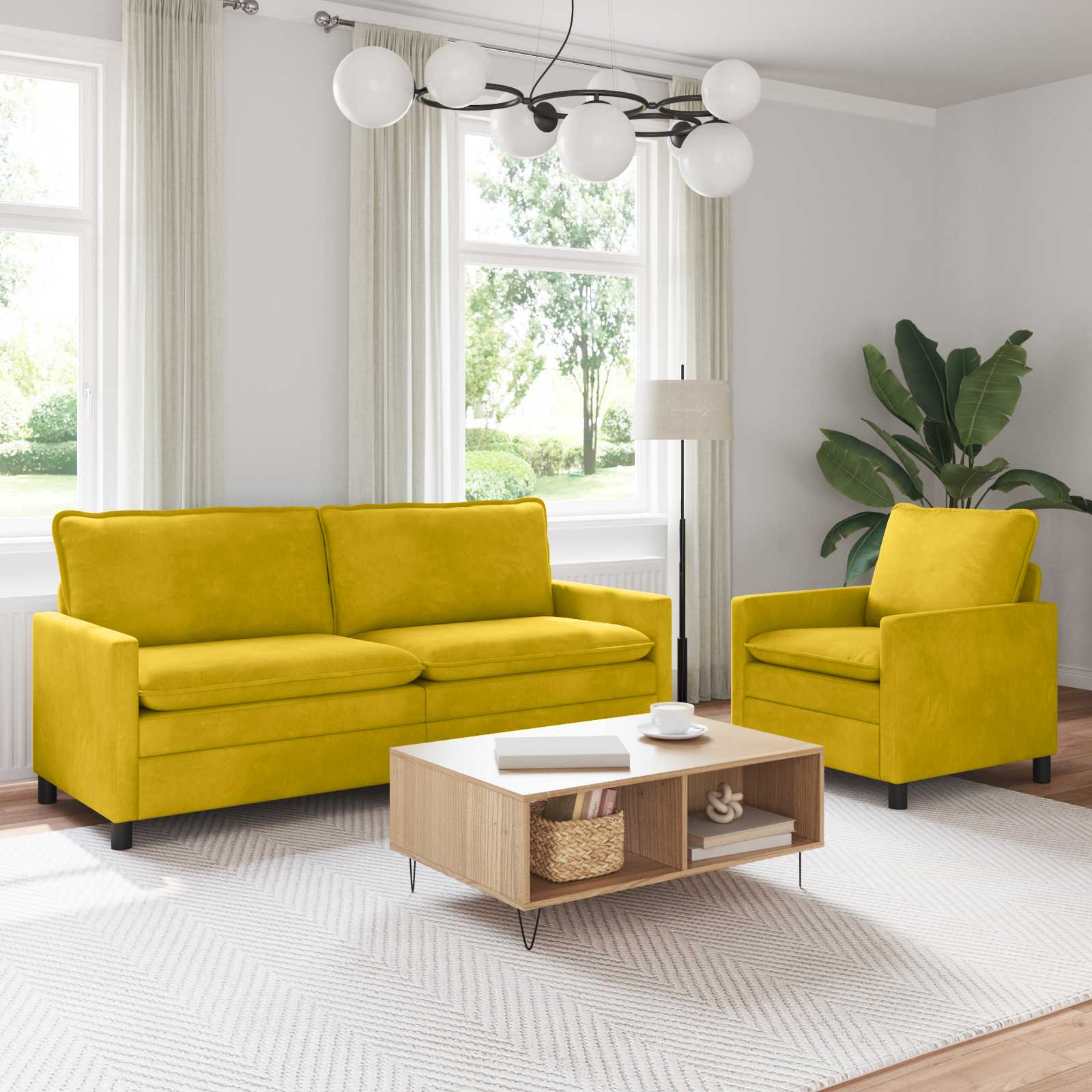Sofa Set 2 stk. Gelb Samt