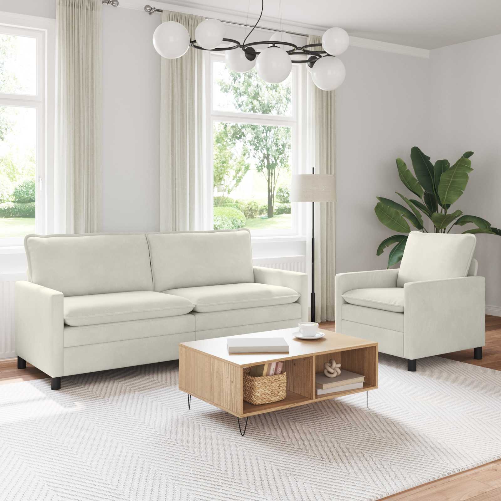 Sofa Set 2 stk. Creme Samt