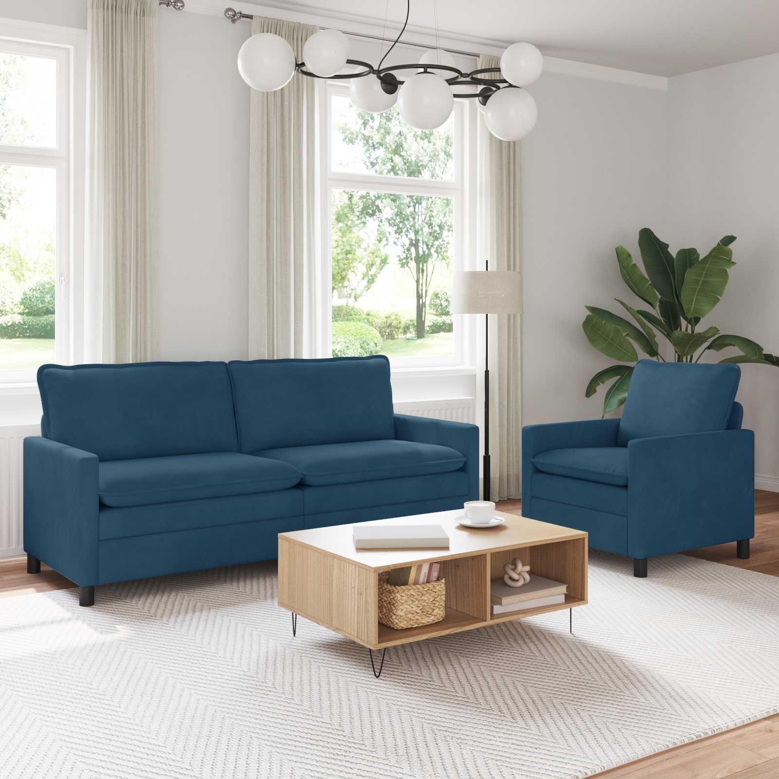 Sofa Set 2 stk. Blau Samt