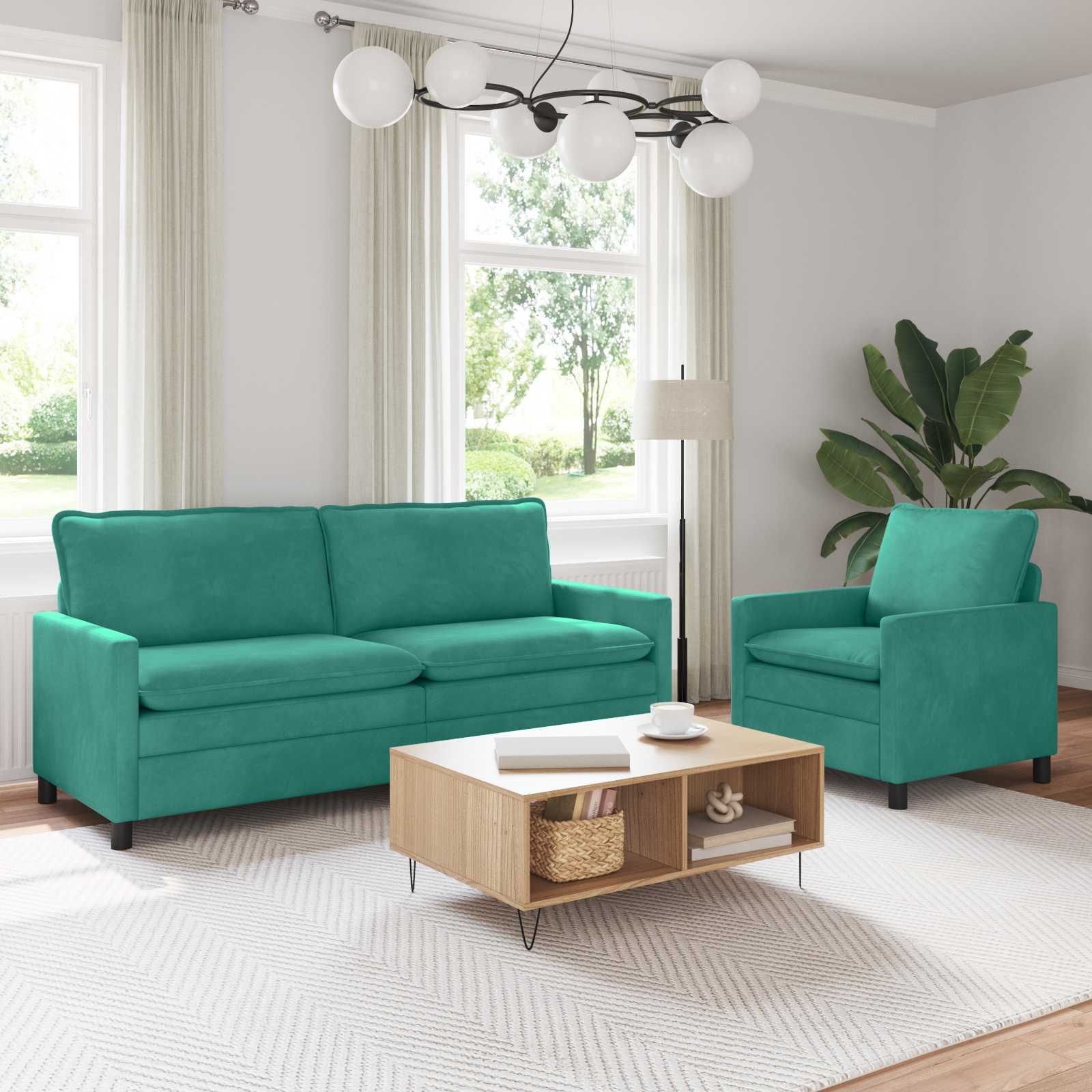 Sofa Set 2 stk. Türkis Samt