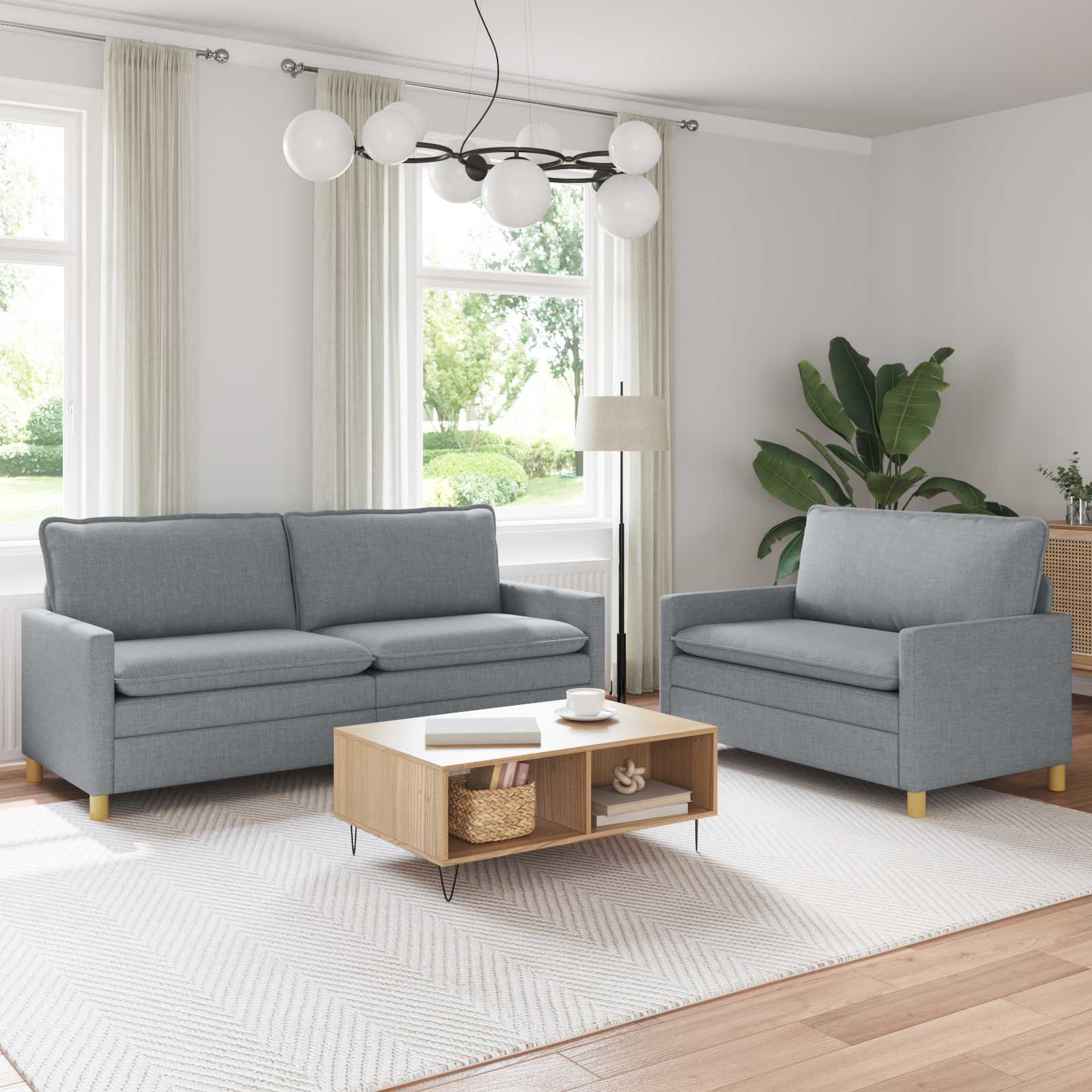 Sofa Set 2 stk. Hellgrau Stoff