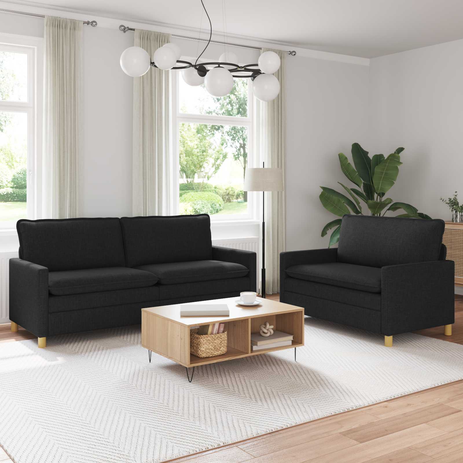 Sofa Set 2 stk. Schwarz Stoff