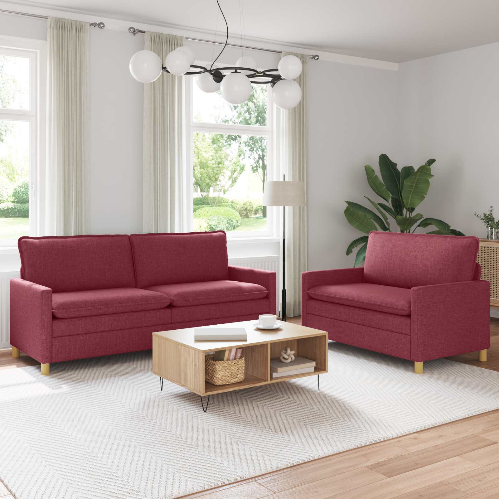 Sofa Set 2 stk. Weinrot Stoff