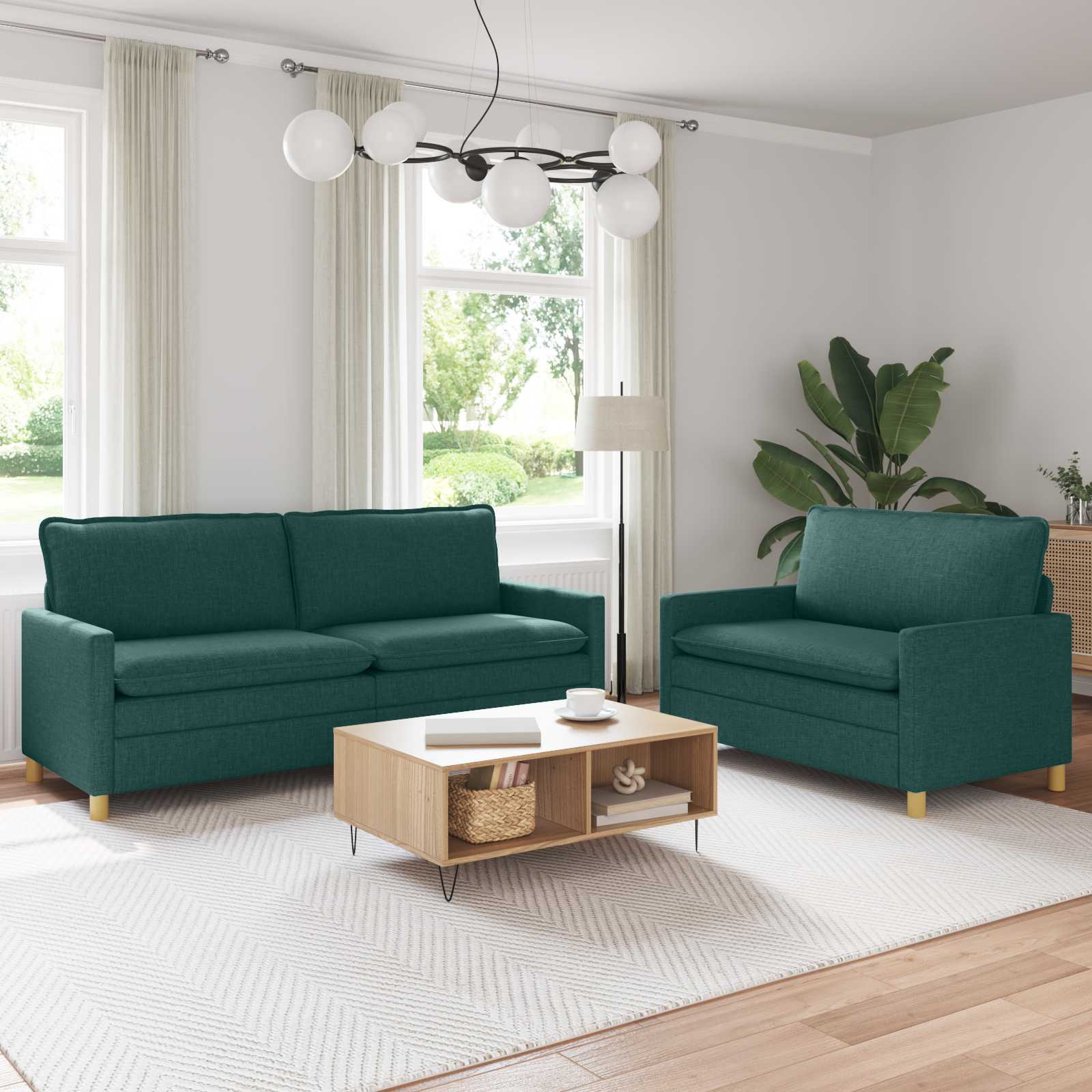 Sofa Set 2 stk. Dunkelgrün Stoff