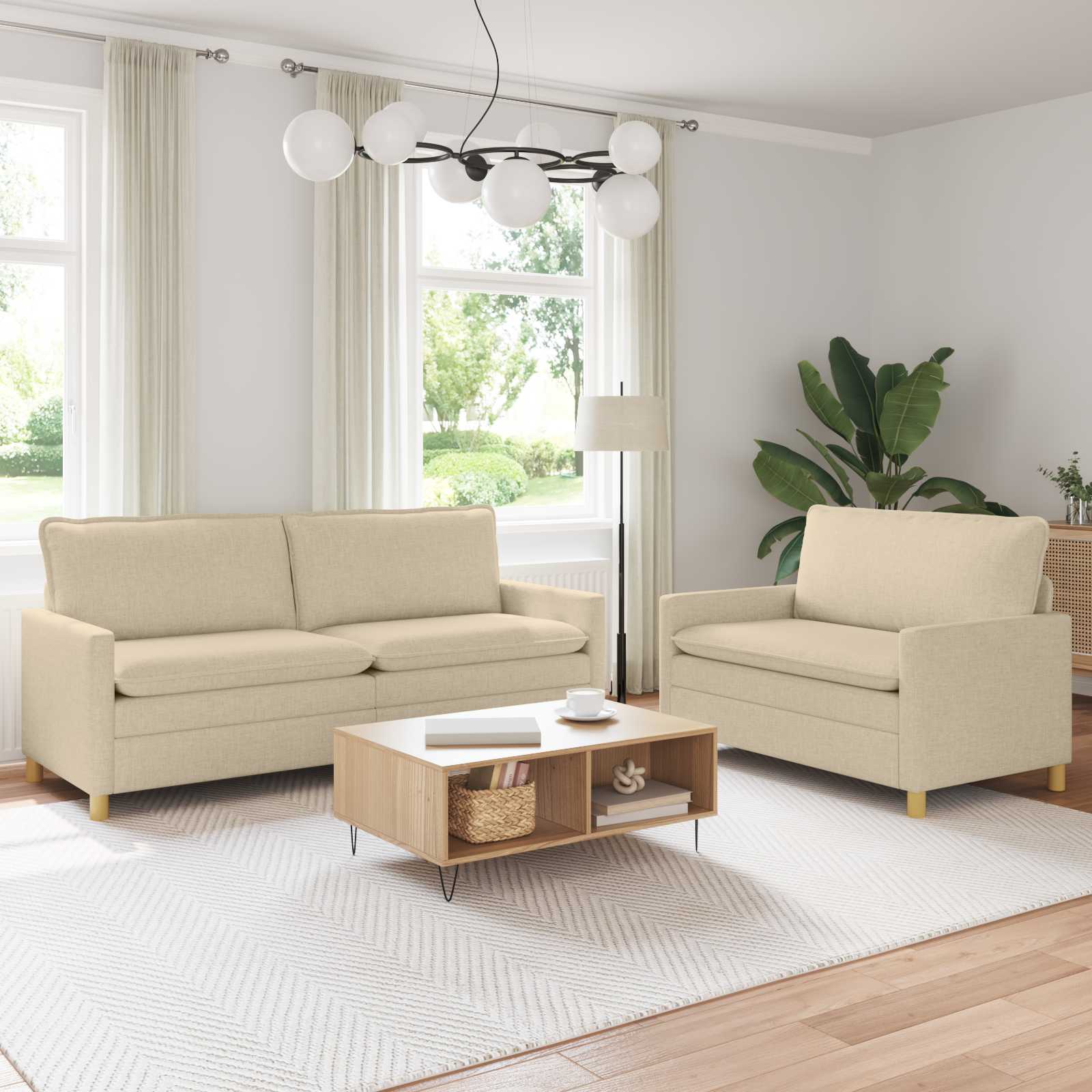 Sofa Set 2 stk. Creme Stoff