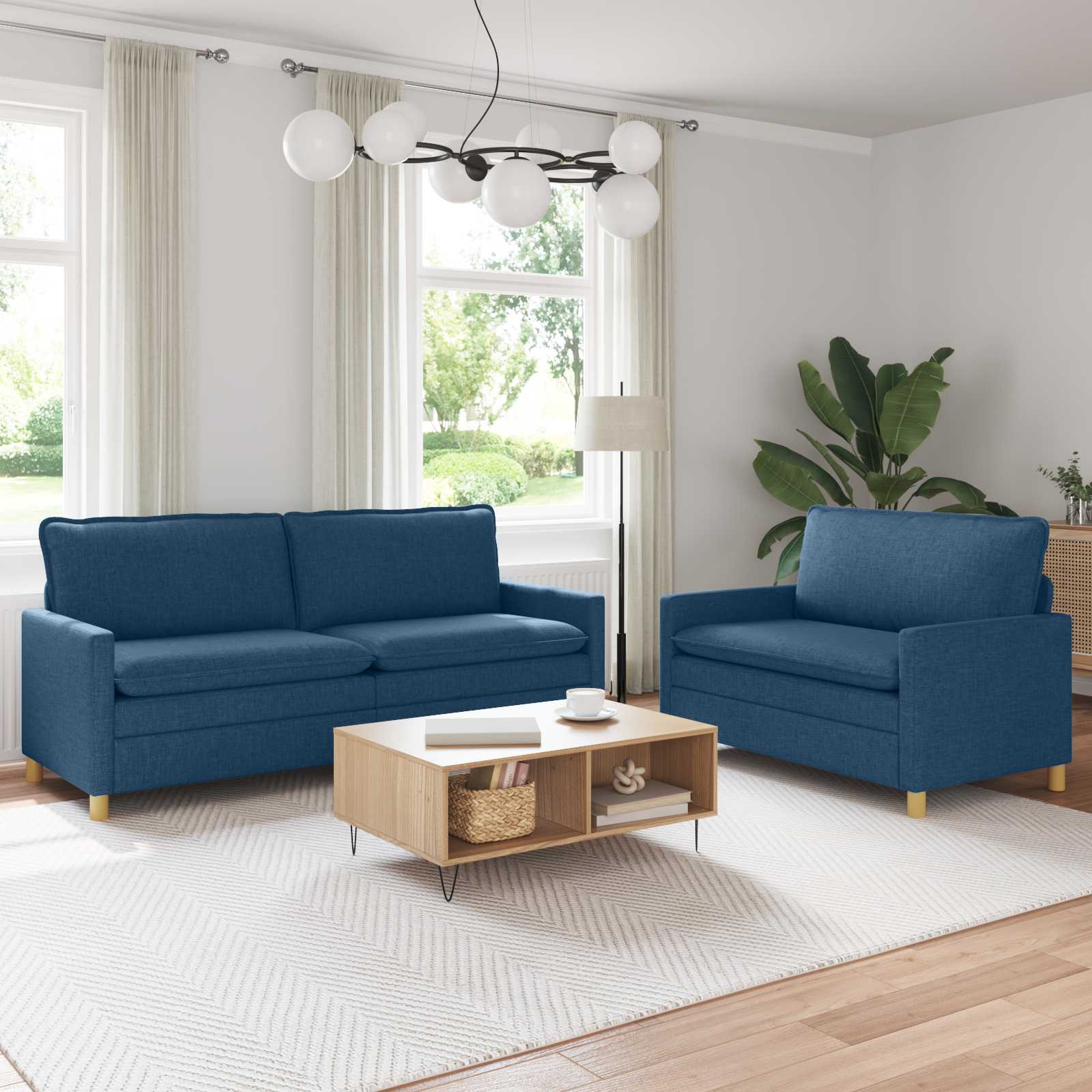 Sofa Set 2 stk. Blau Stoff