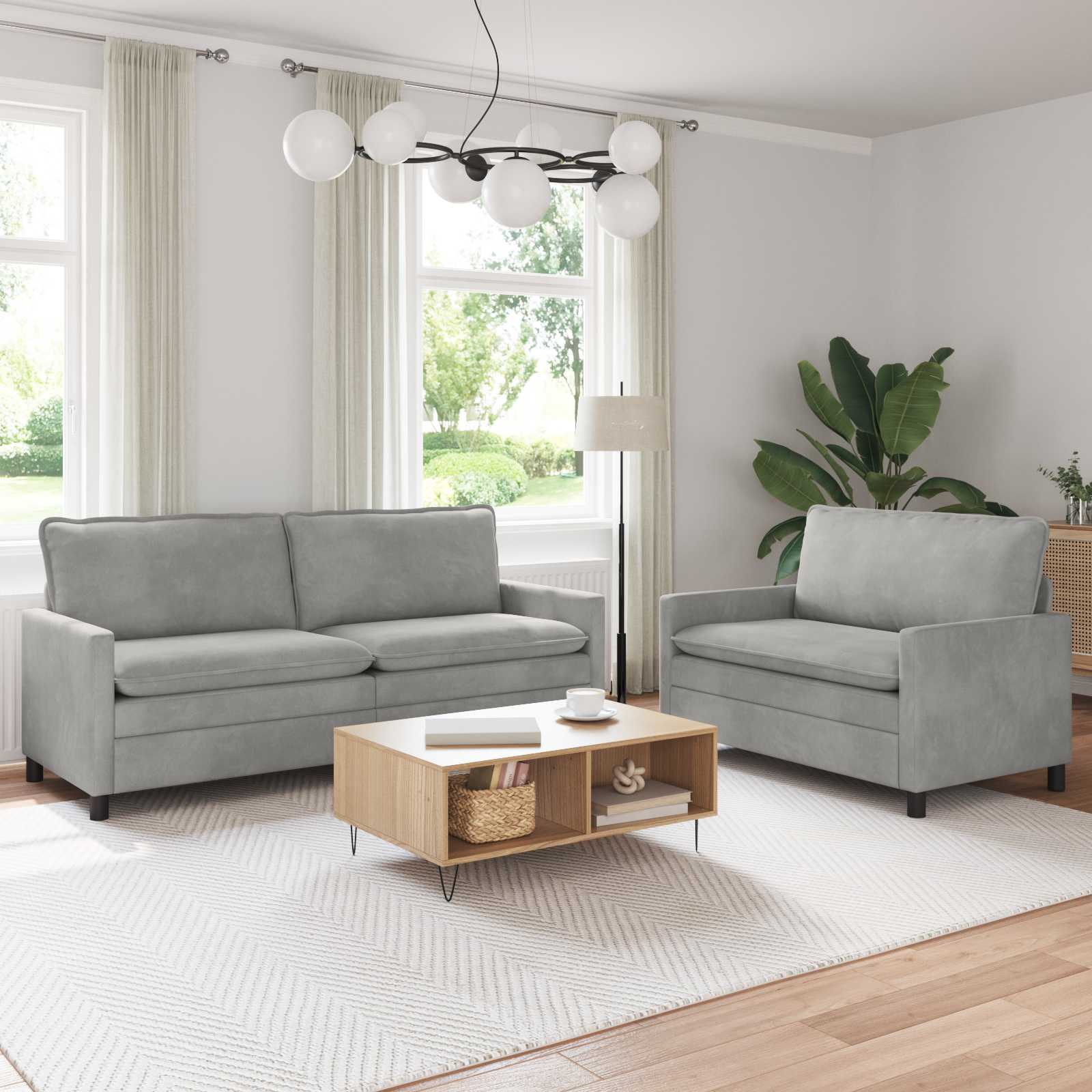 Sofa Set 2 stk. Hellgrau Samt