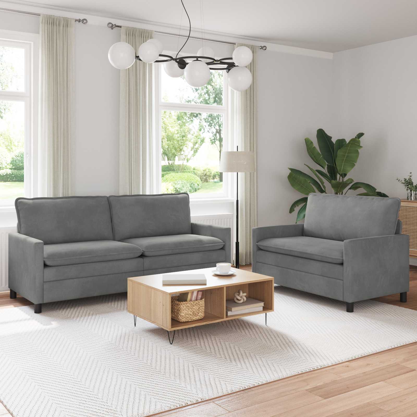Sofa Set 2 stk. Dunkelgrau Samt