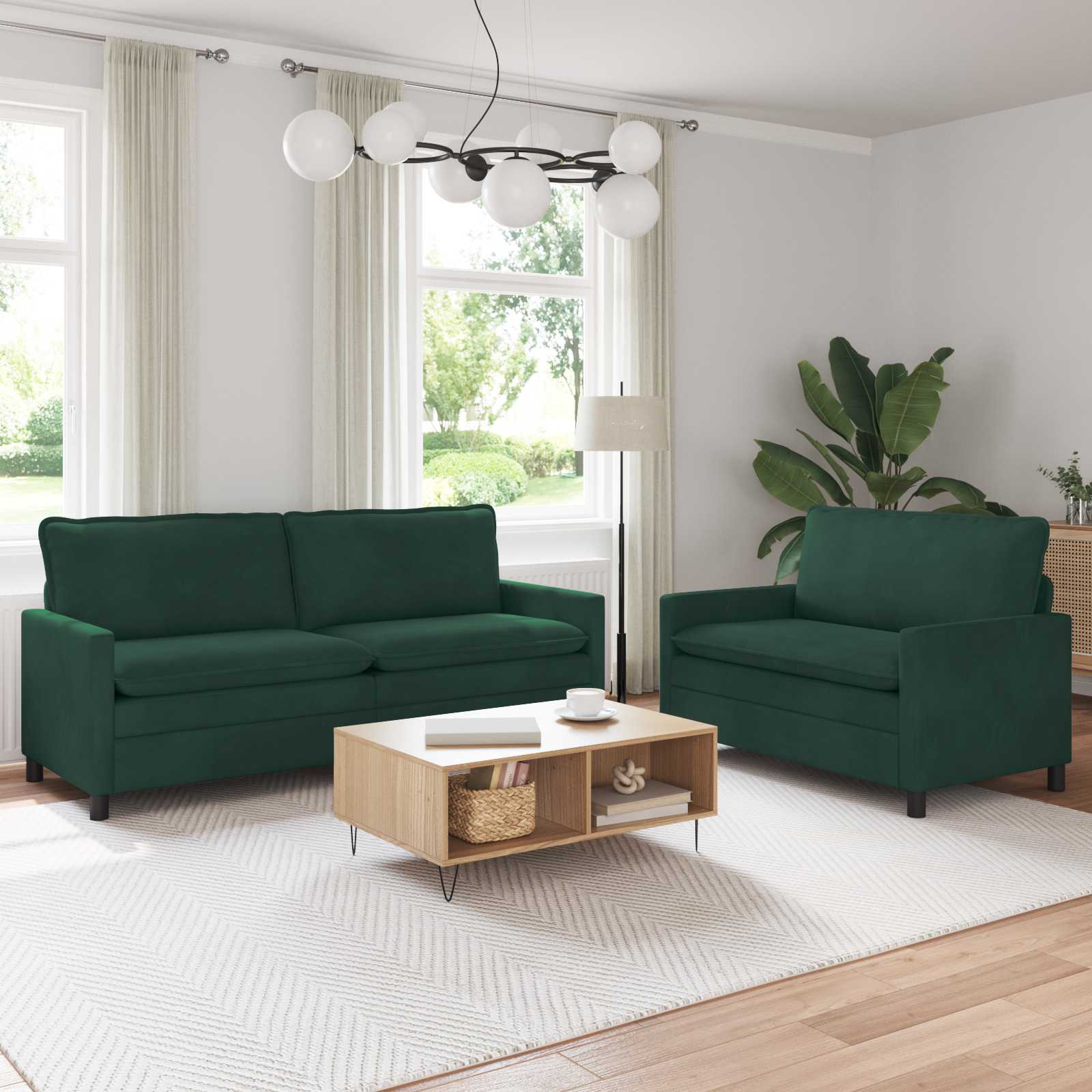 Sofa Set 2 stk. Dunkelgrün Samt