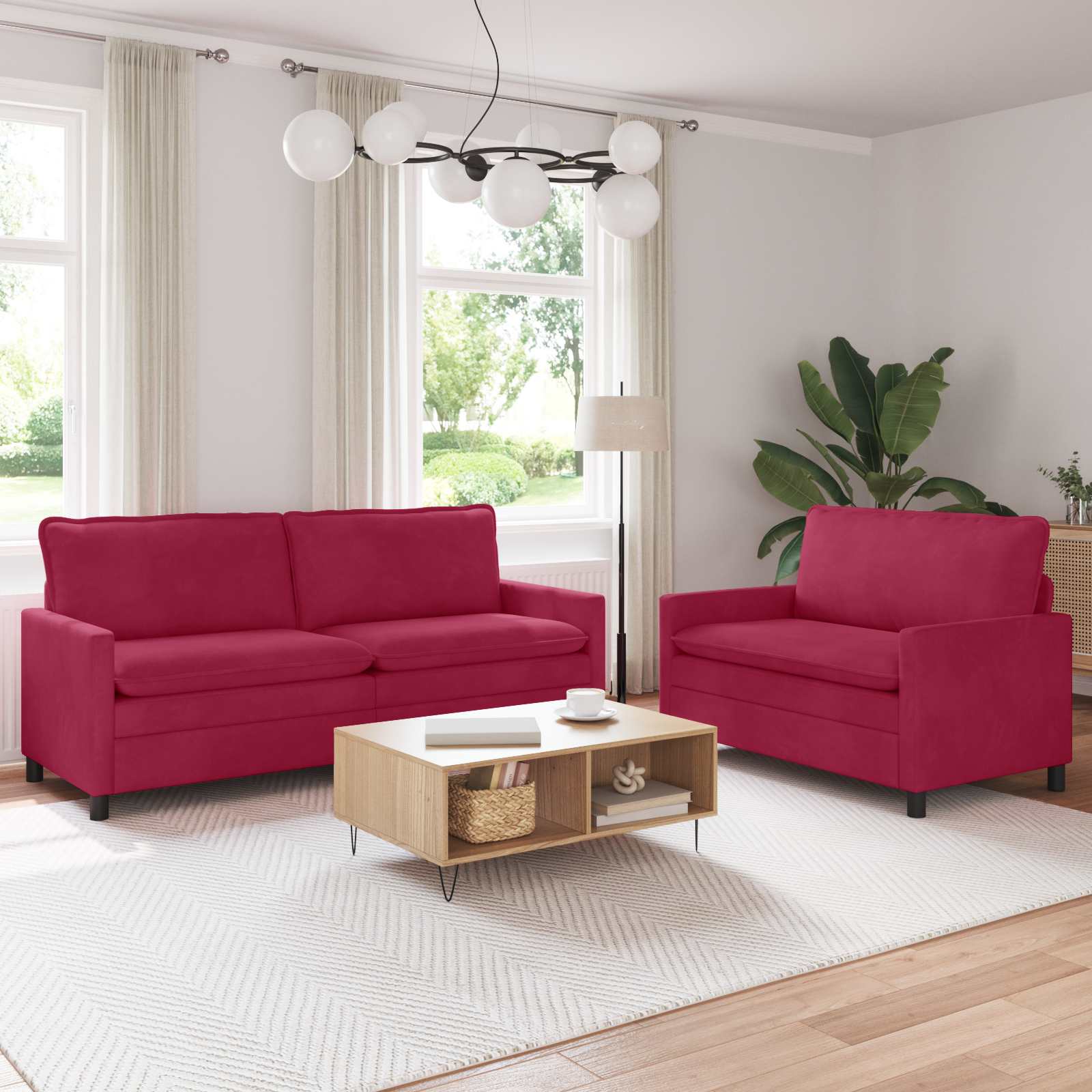 Sofa Set 2 stk. Weinrot Samt