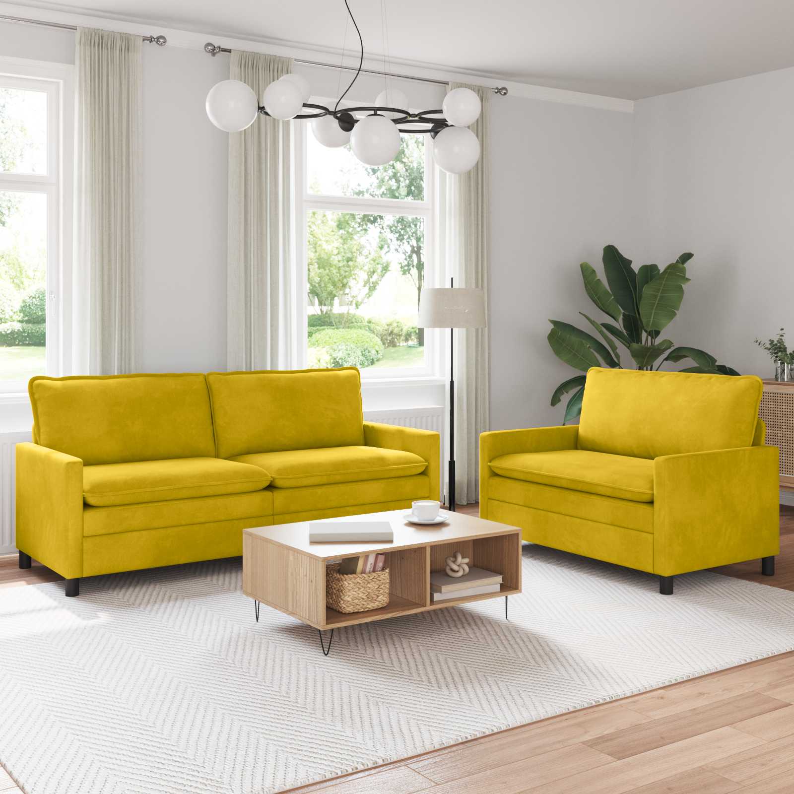 Sofa Set 2 stk. Gelb Samt