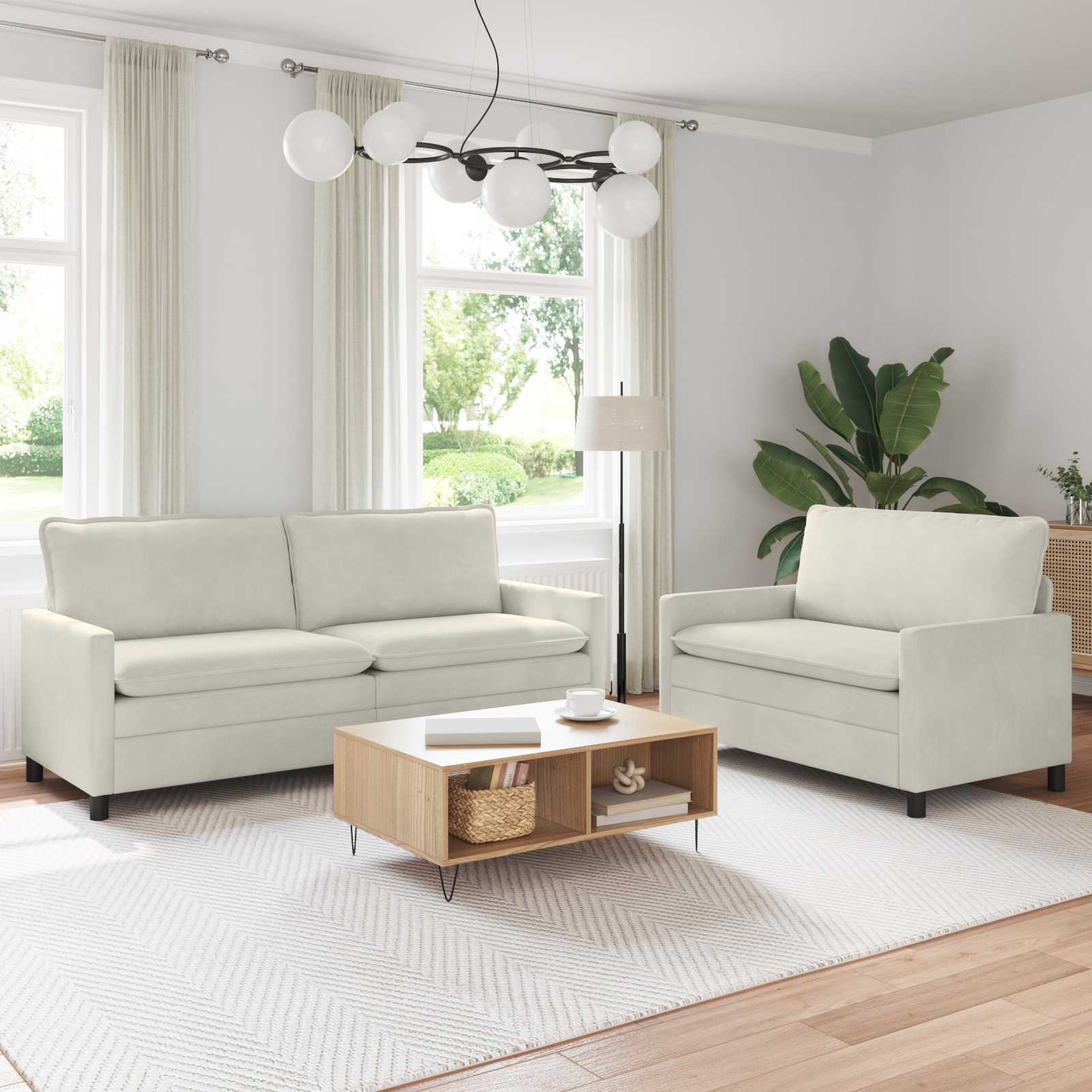 Sofa Set 2 stk. Creme Samt