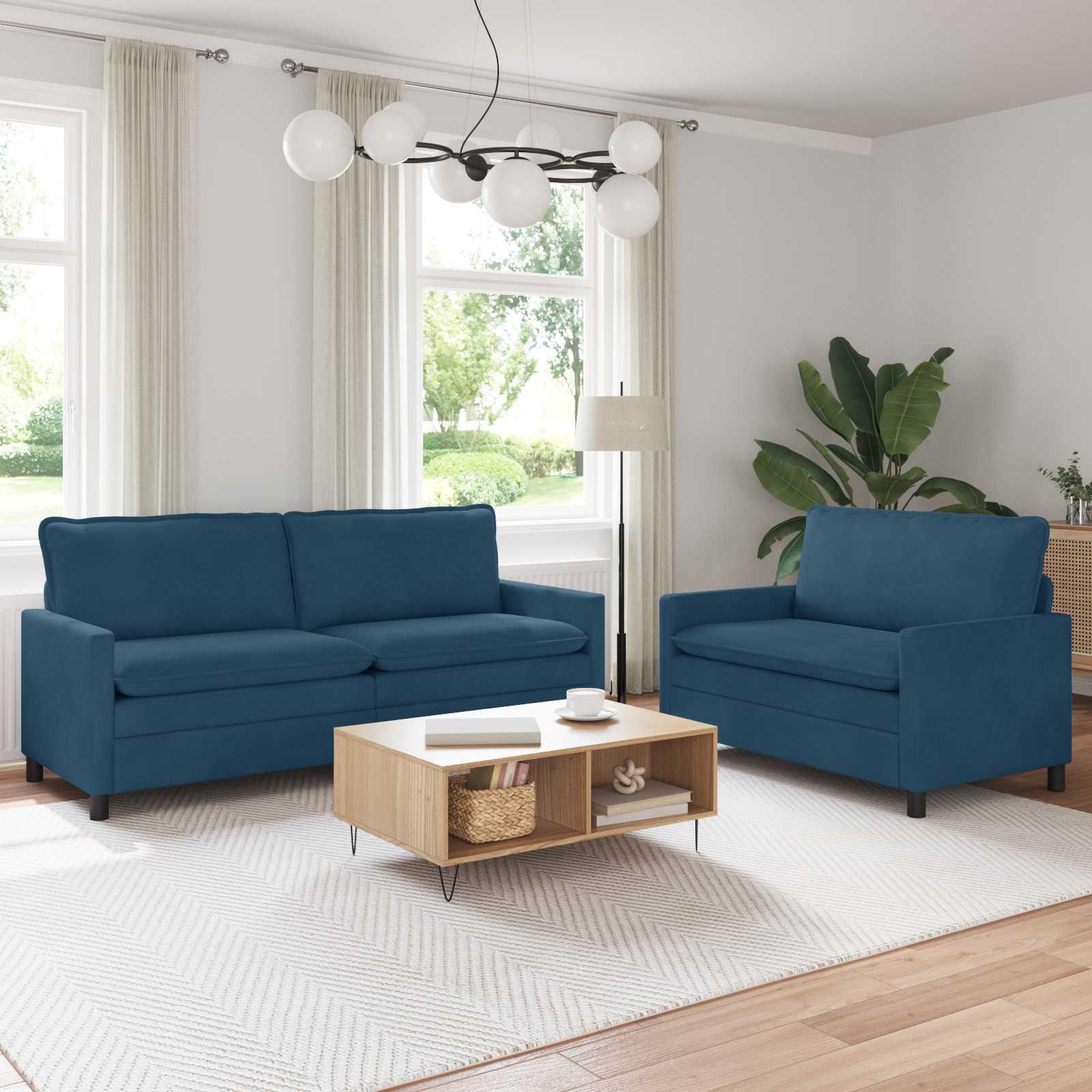 Sofa Set 2 stk. Blau Samt