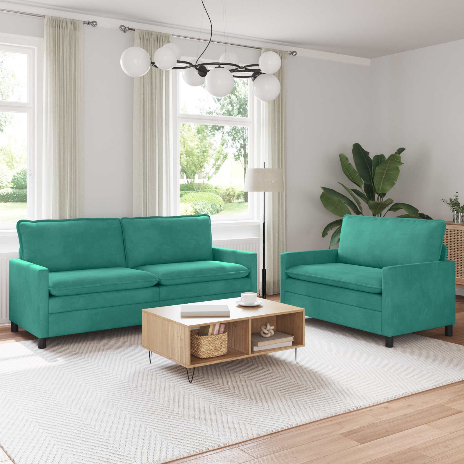 Sofa Set 2 stk. Türkis Samt