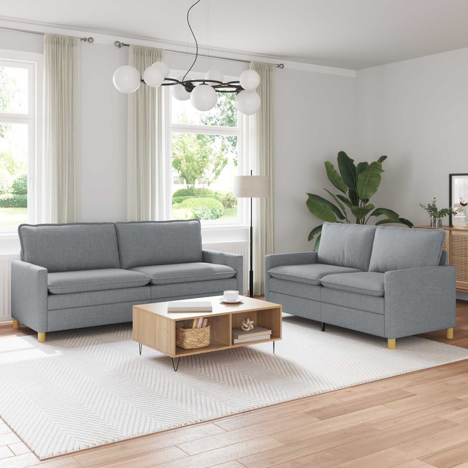 Sofa Set 2 stk. Hellgrau Stoff
