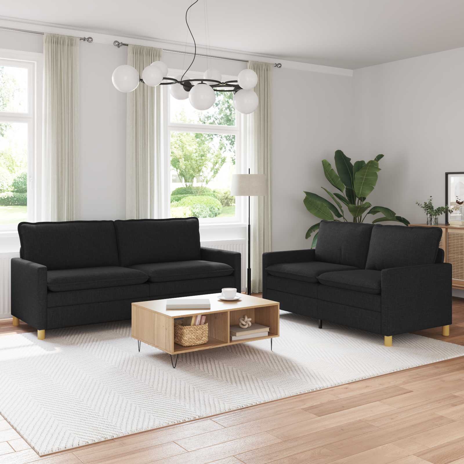 Sofa Set 2 stk. Schwarz Stoff