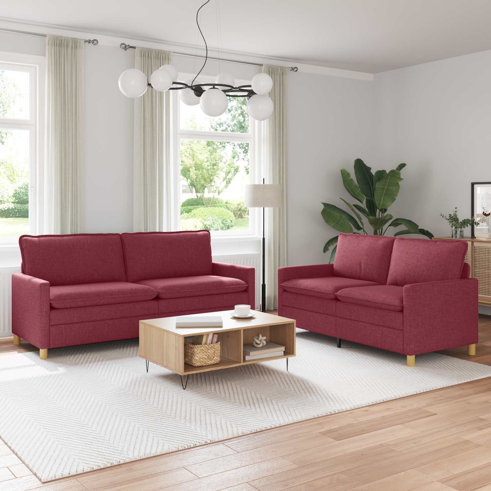Sofa Set 2 stk. Weinrot Stoff