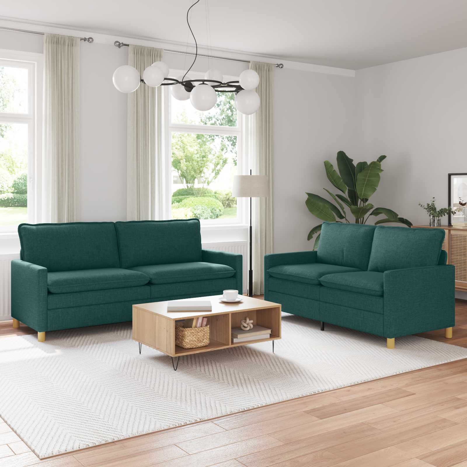 Sofa Set 2 stk. Dunkelgrün Stoff