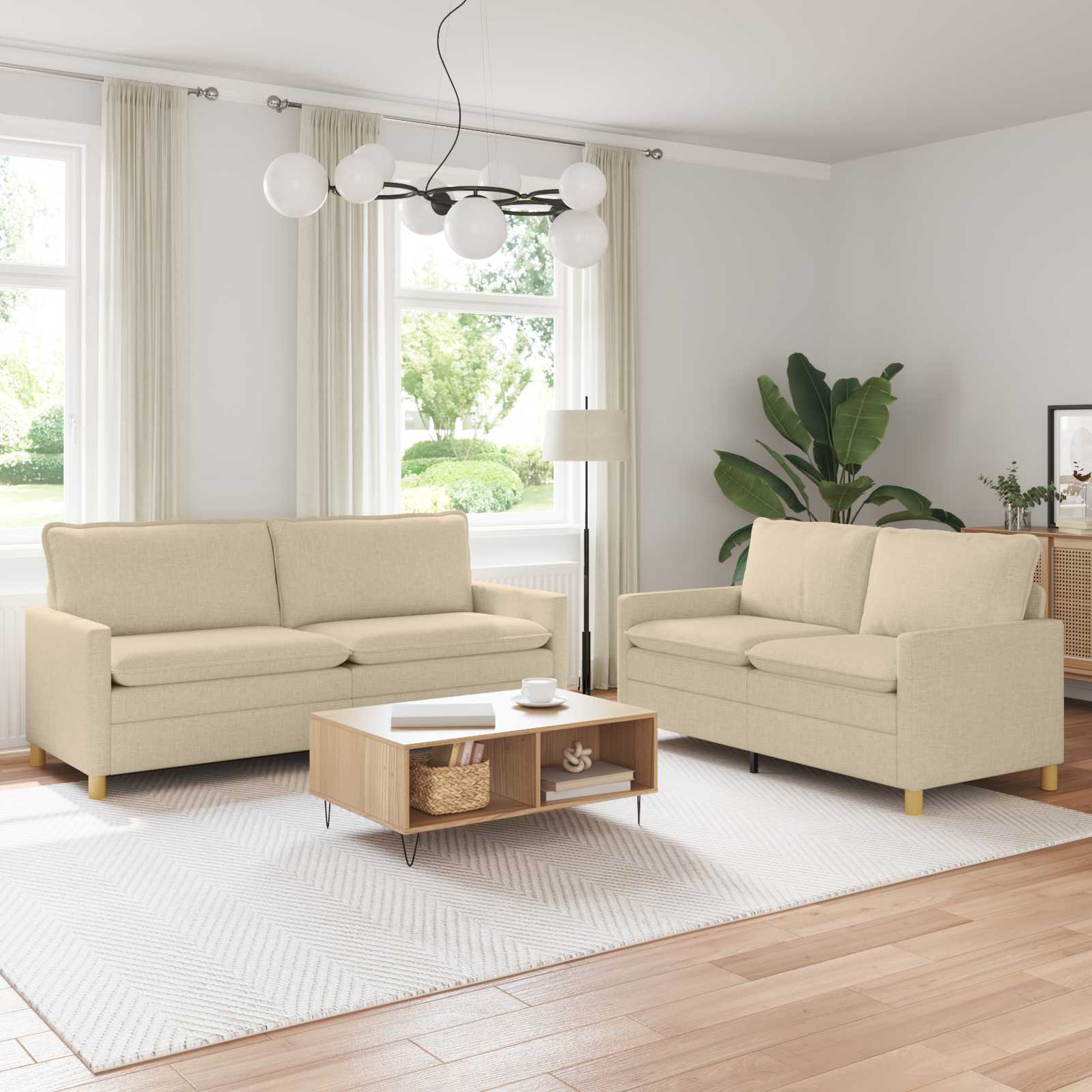 Sofa Set 2 stk. Creme Stoff