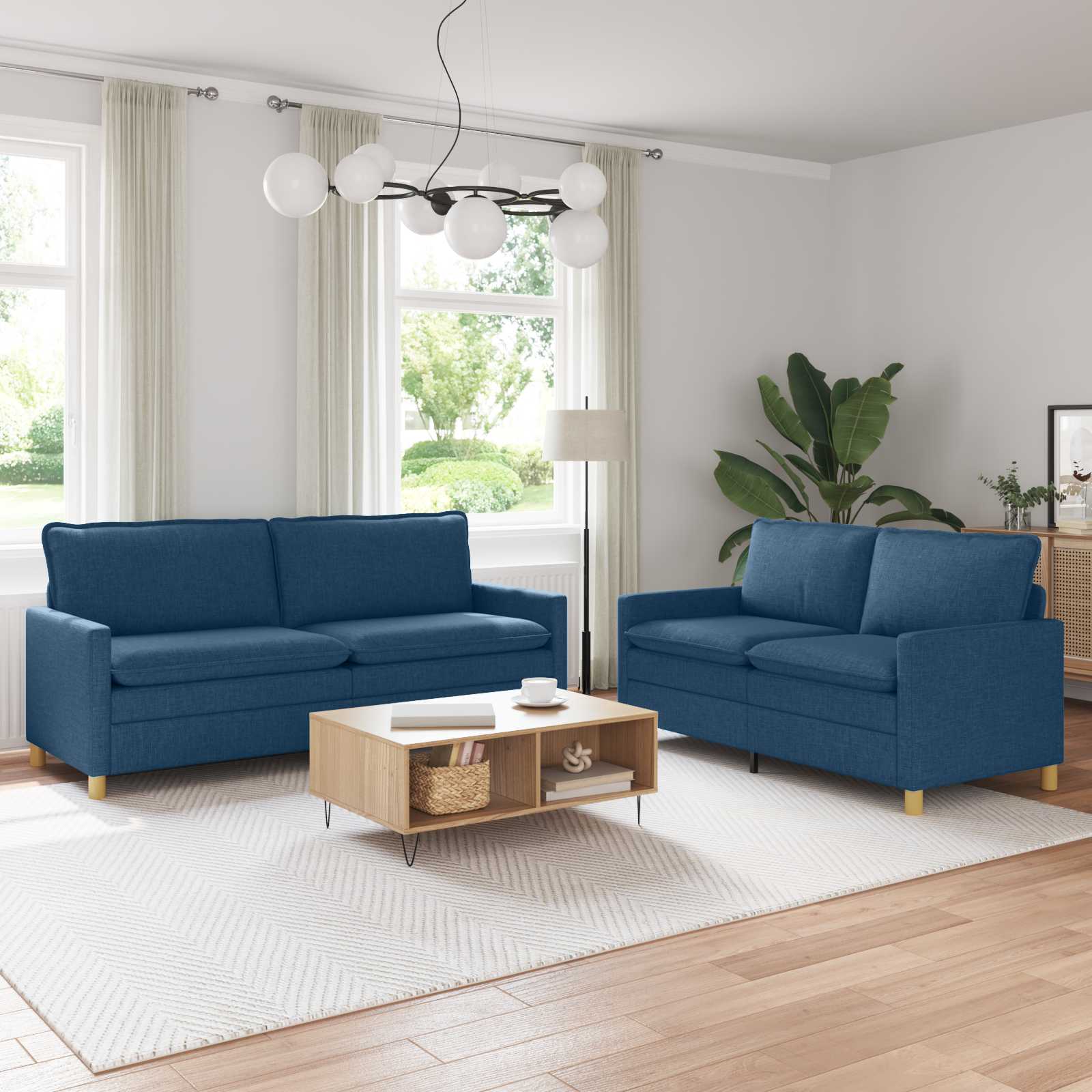 Sofa Set 2 stk. Blau Stoff