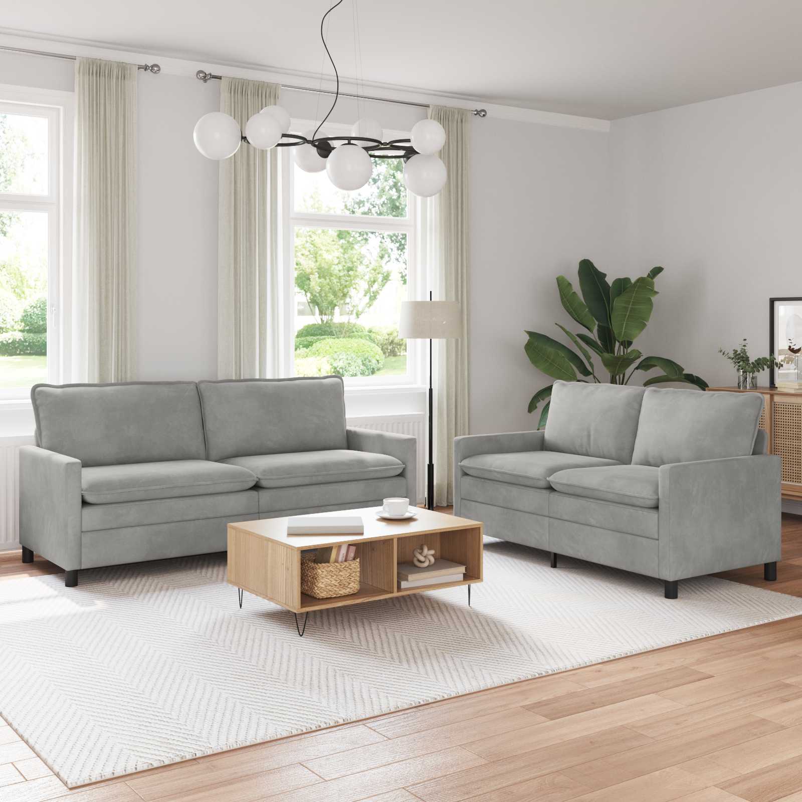 Sofa Set 2 stk. Hellgrau Samt
