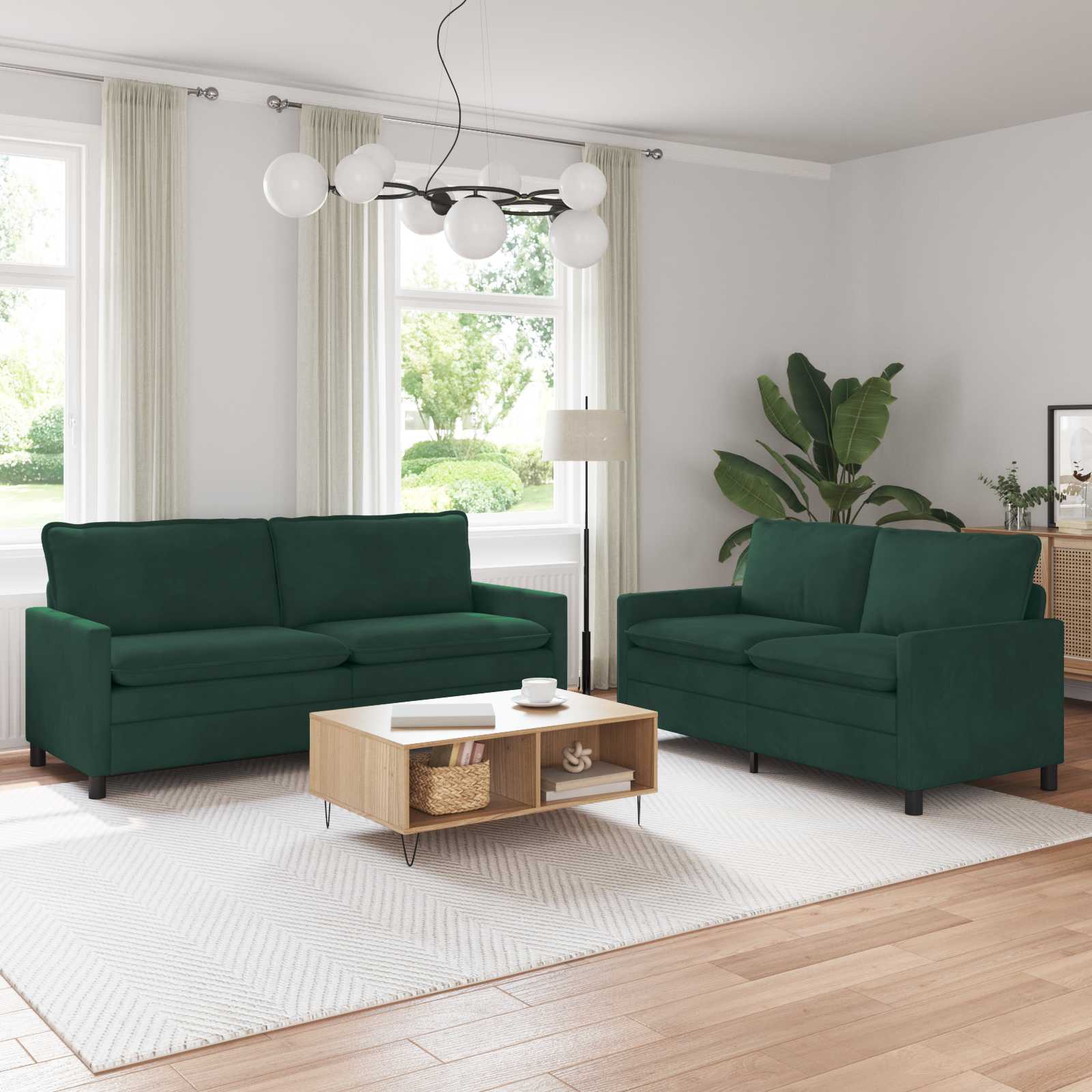 Sofa Set 2 stk. Dunkelgrün Samt