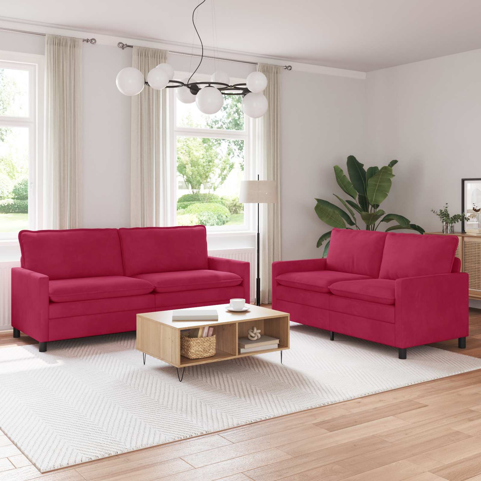 Sofa Set 2 stk. Weinrot Samt
